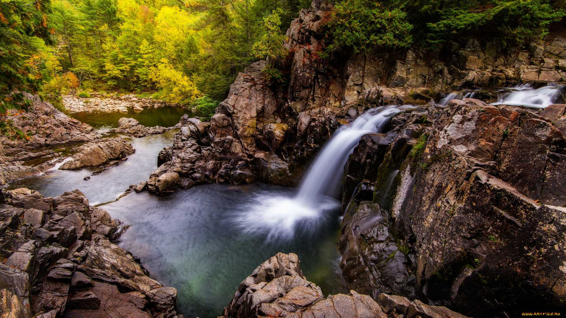 природа, водопады, лес, водопад, река