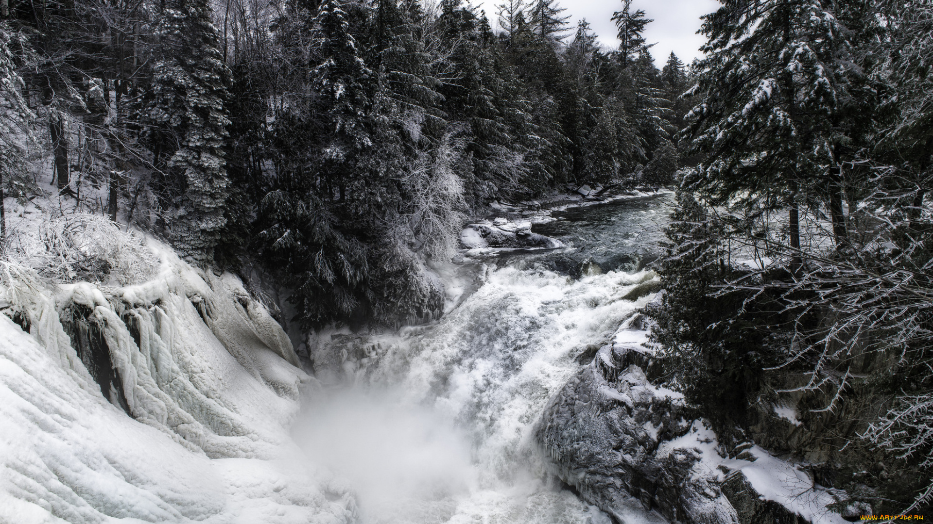 природа, водопады, водопад, река, лес