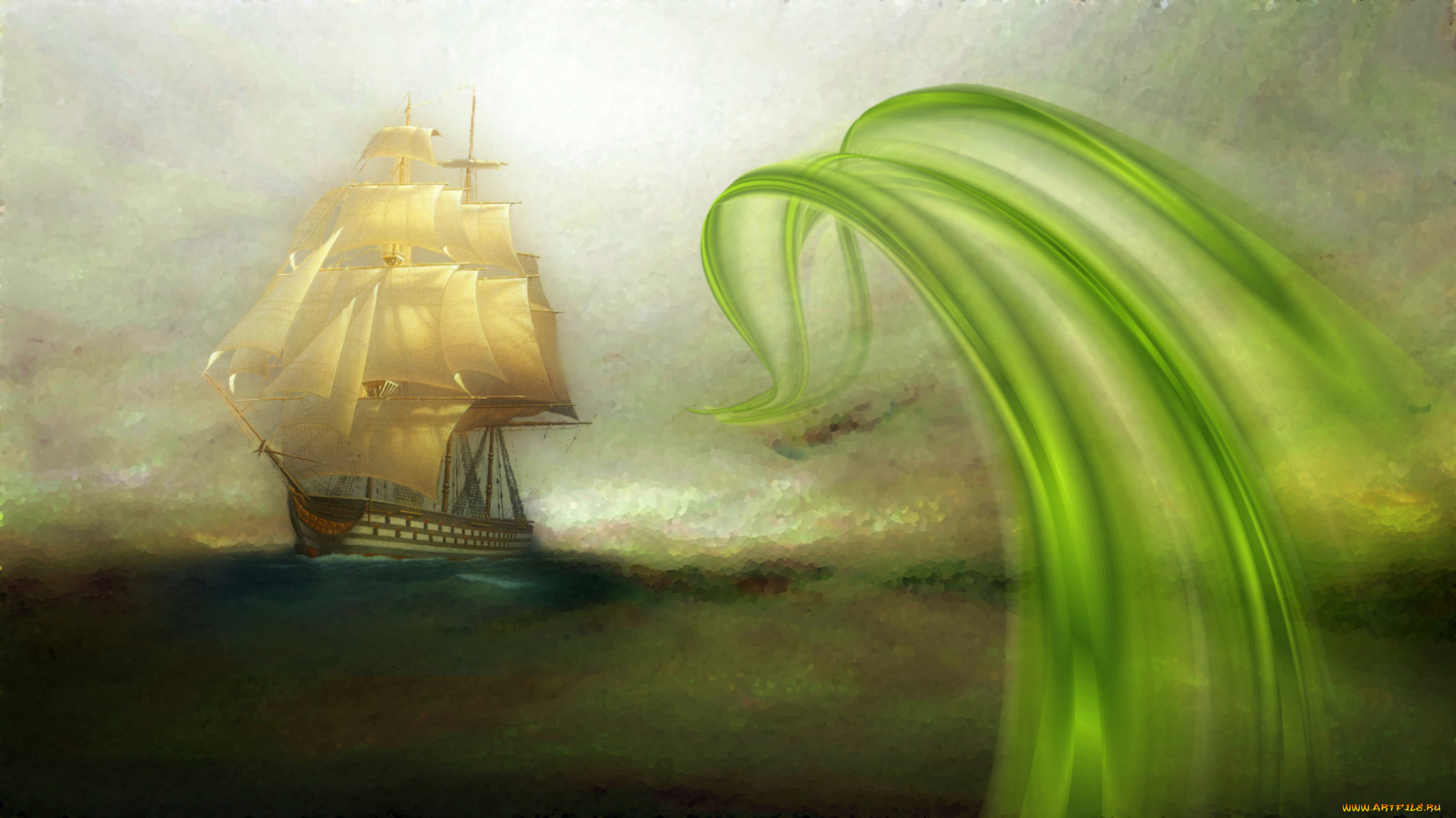 разное, компьютерный, дизайн, дизайн, волна, корабль