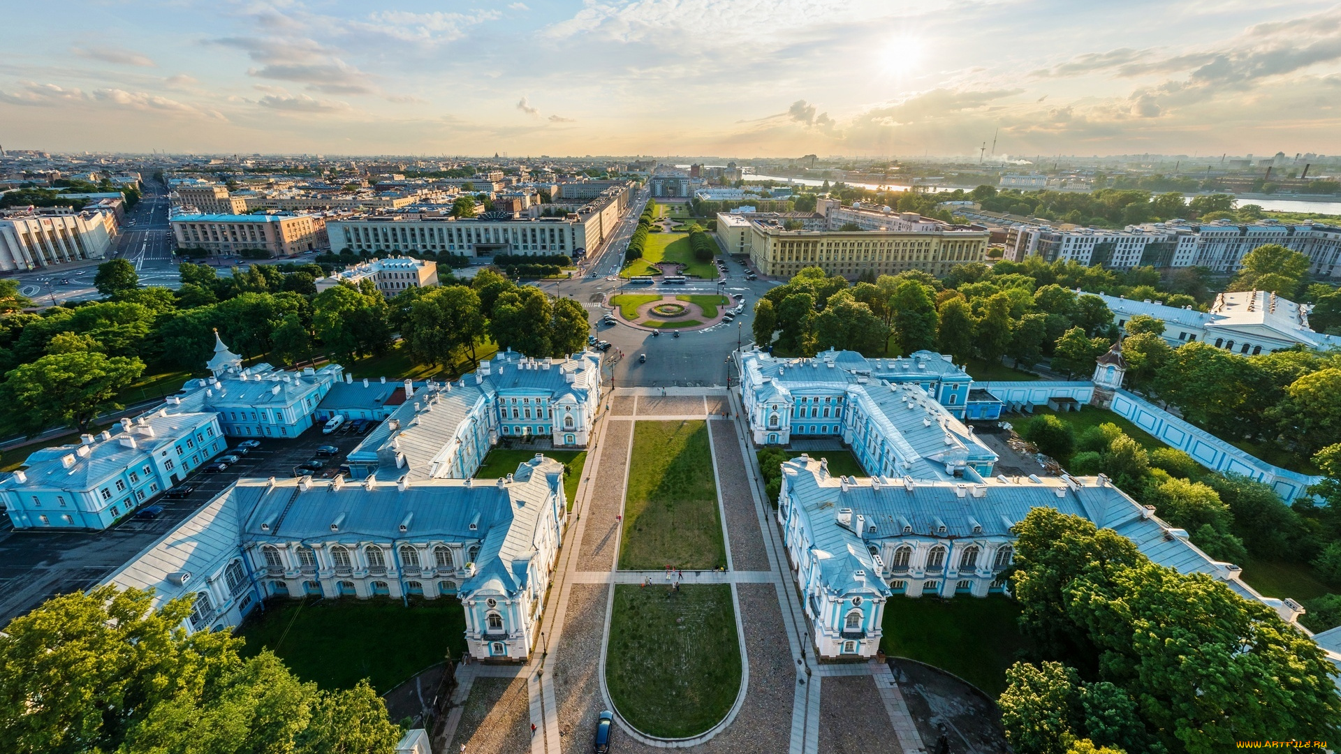 смольный, монастырь, , санкт-петербург, города, санкт-петербург, , петергоф, , россия, панорама, здания, парк