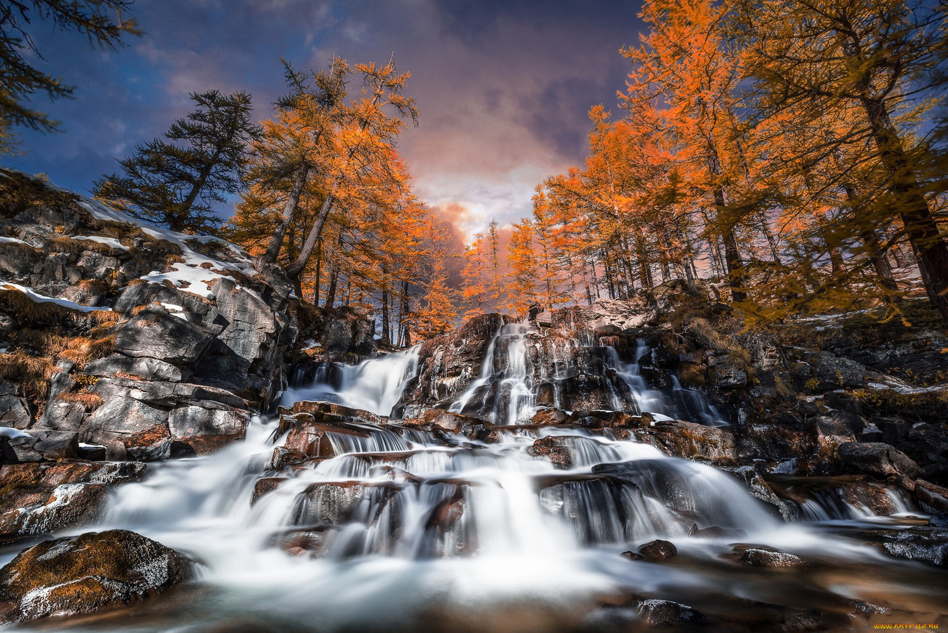природа, водопады, водопад, река, лес