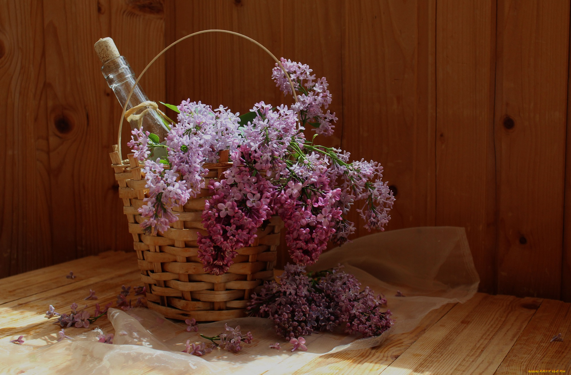 цветы, сирень, букет, натюрморт, корзина, весна