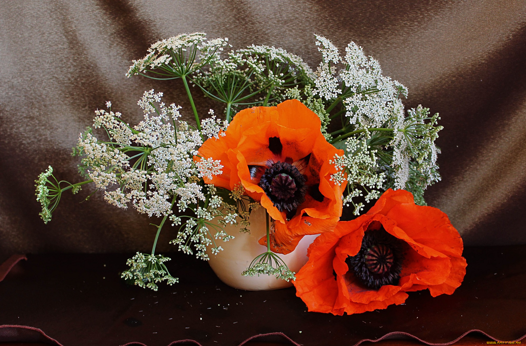 цветы, разные, вместе, натюрморт, маки, лето, букет, сныть