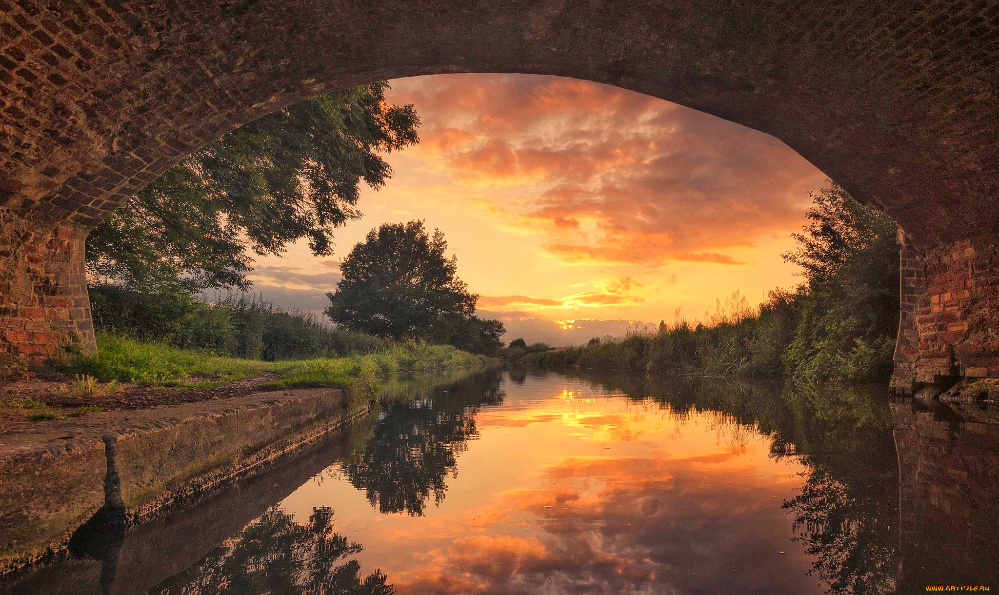 природа, восходы, закаты, река, мост