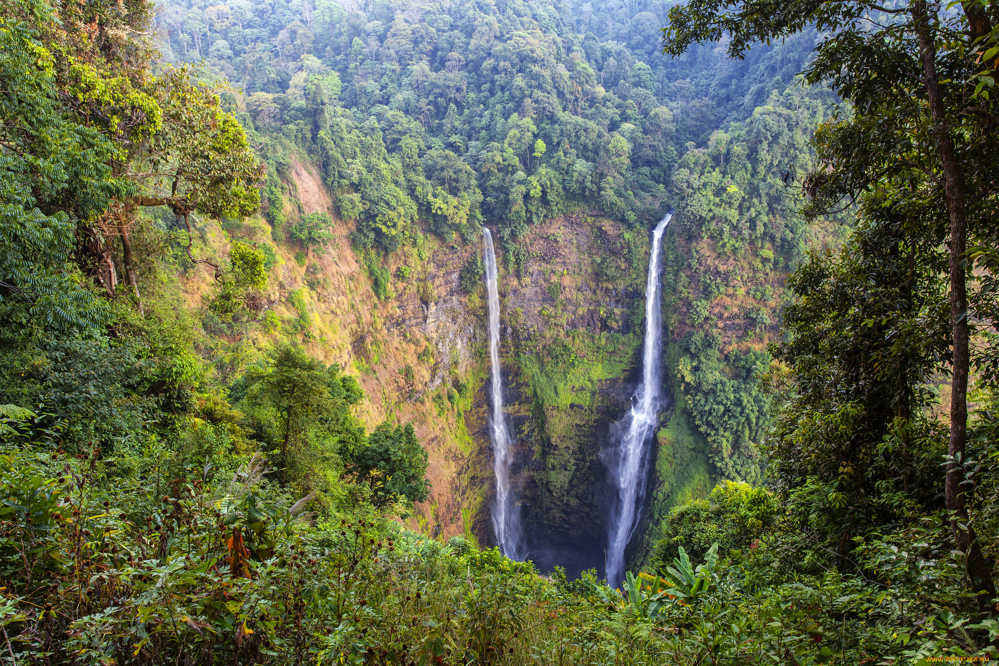 природа, водопады, водопад, река, лес