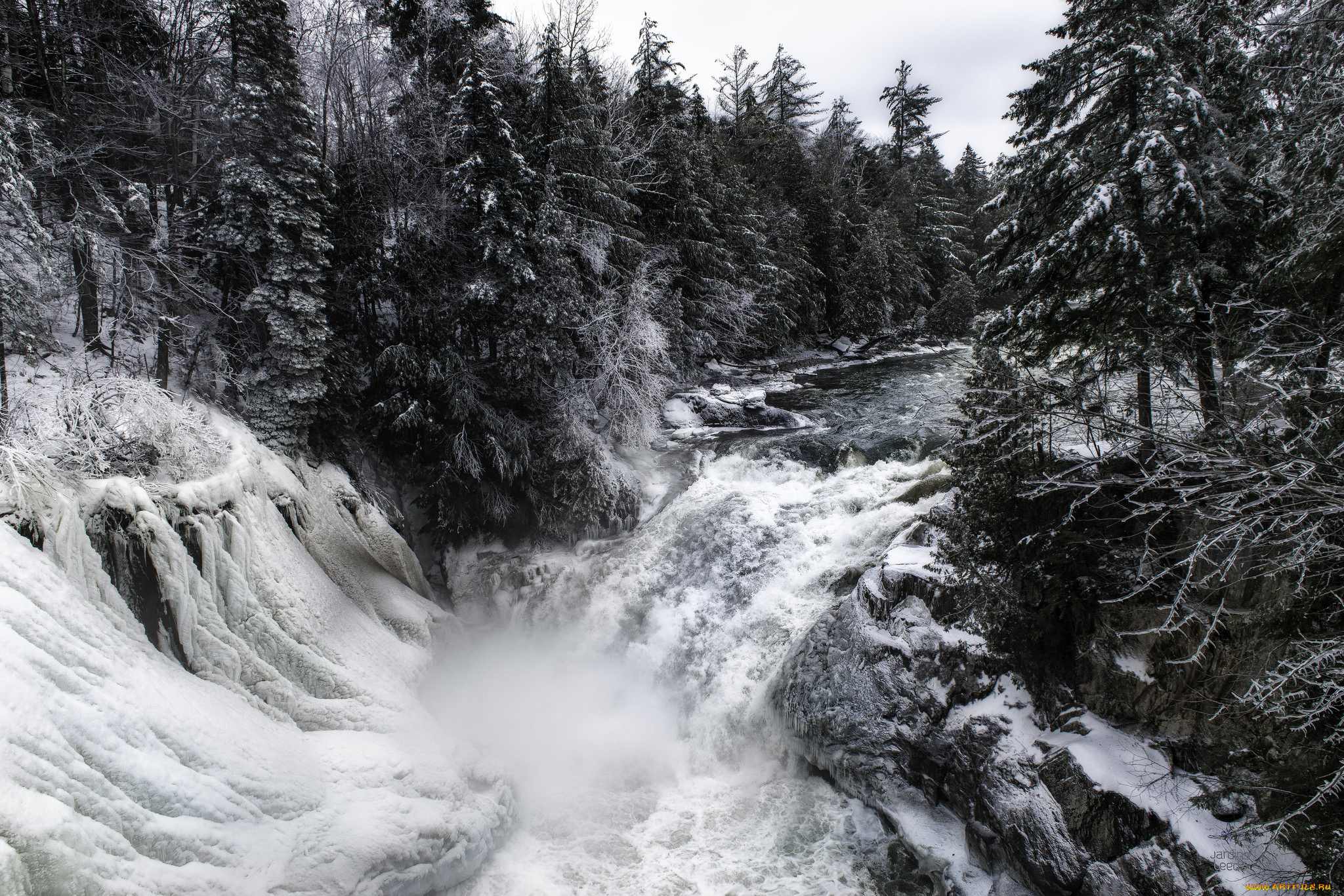 природа, водопады, водопад, река, лес