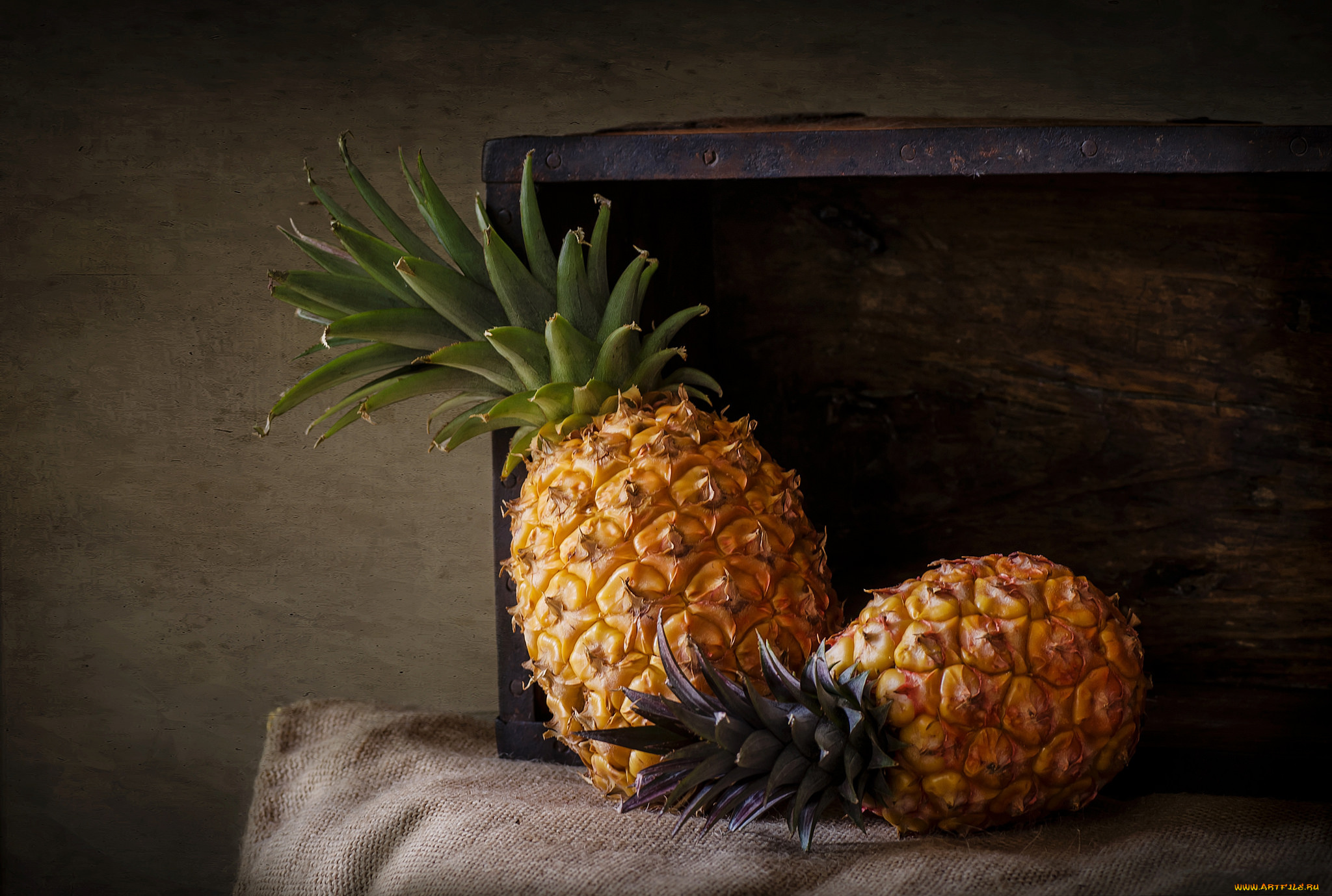 еда, ананас, вкусно, листья, фон