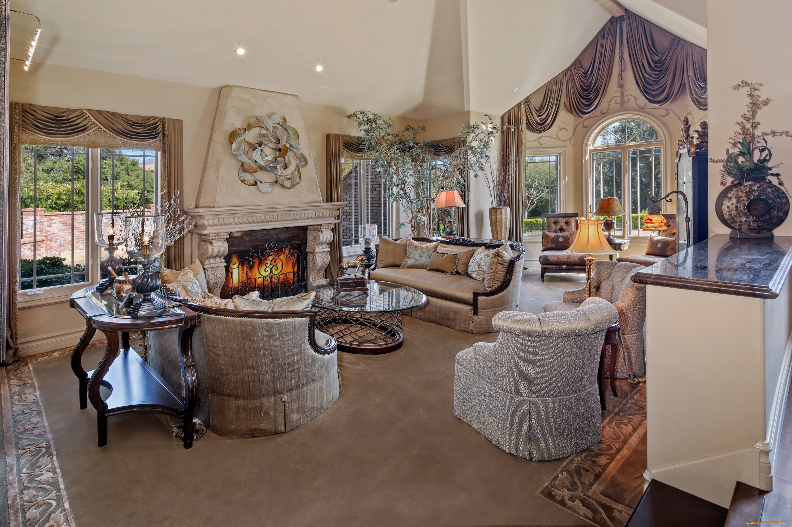 интерьер, гостиная, дизайн, цветы, оформление, мебель