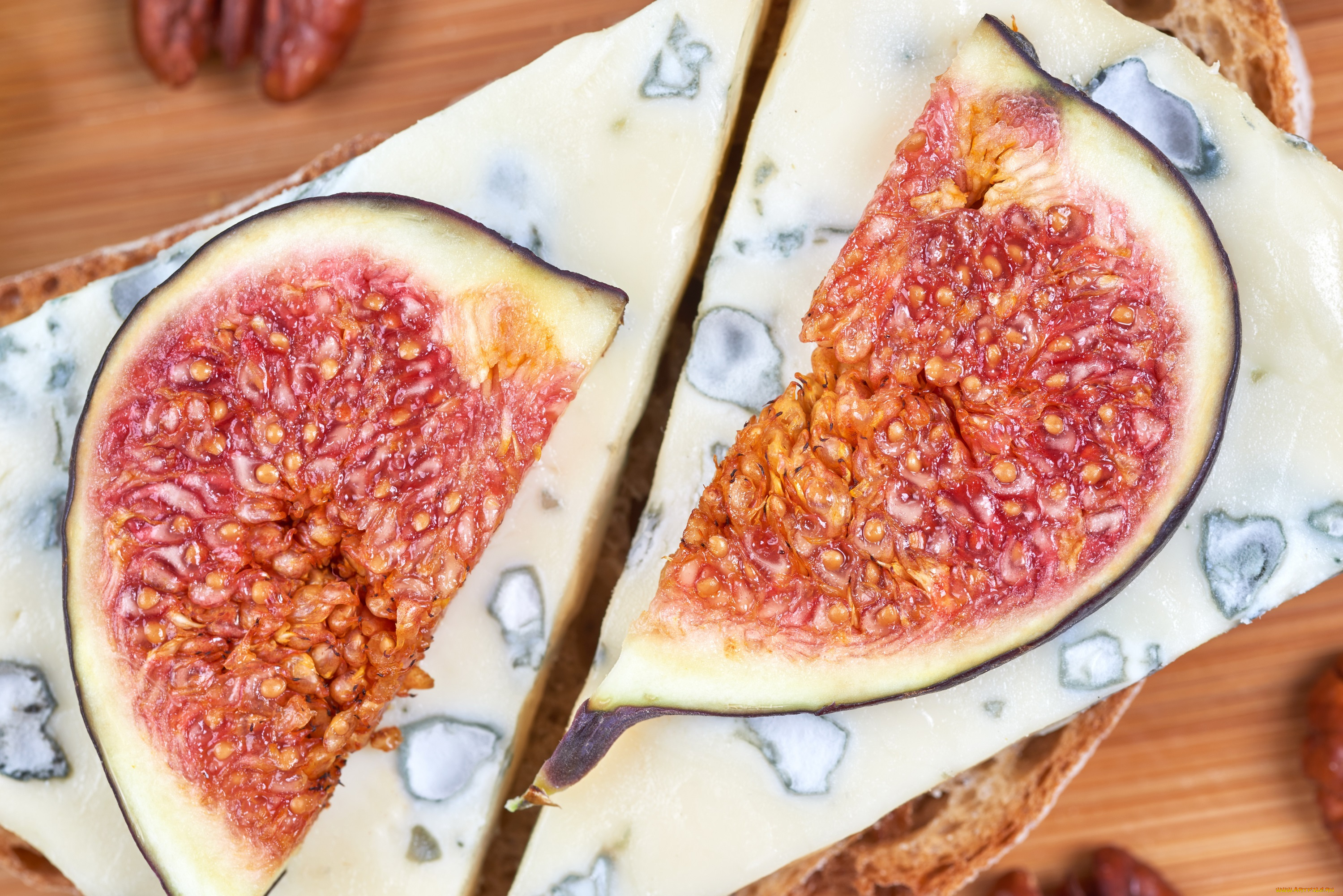 еда, сырные, изделия, зелень, инжир, сыр, хлеб