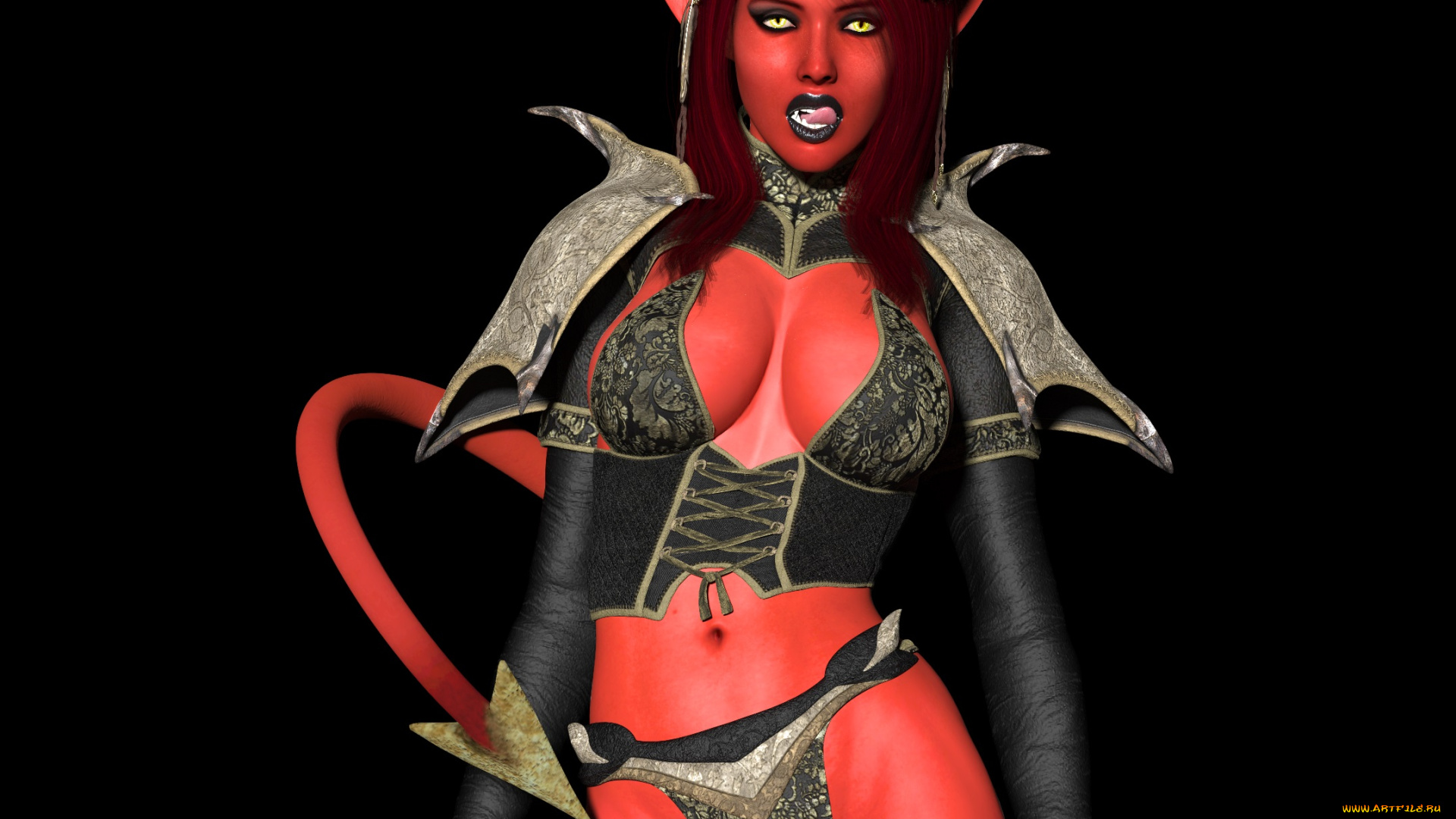 3д, графика, эльфы, , elves, девушка, взгляд, фон, демон