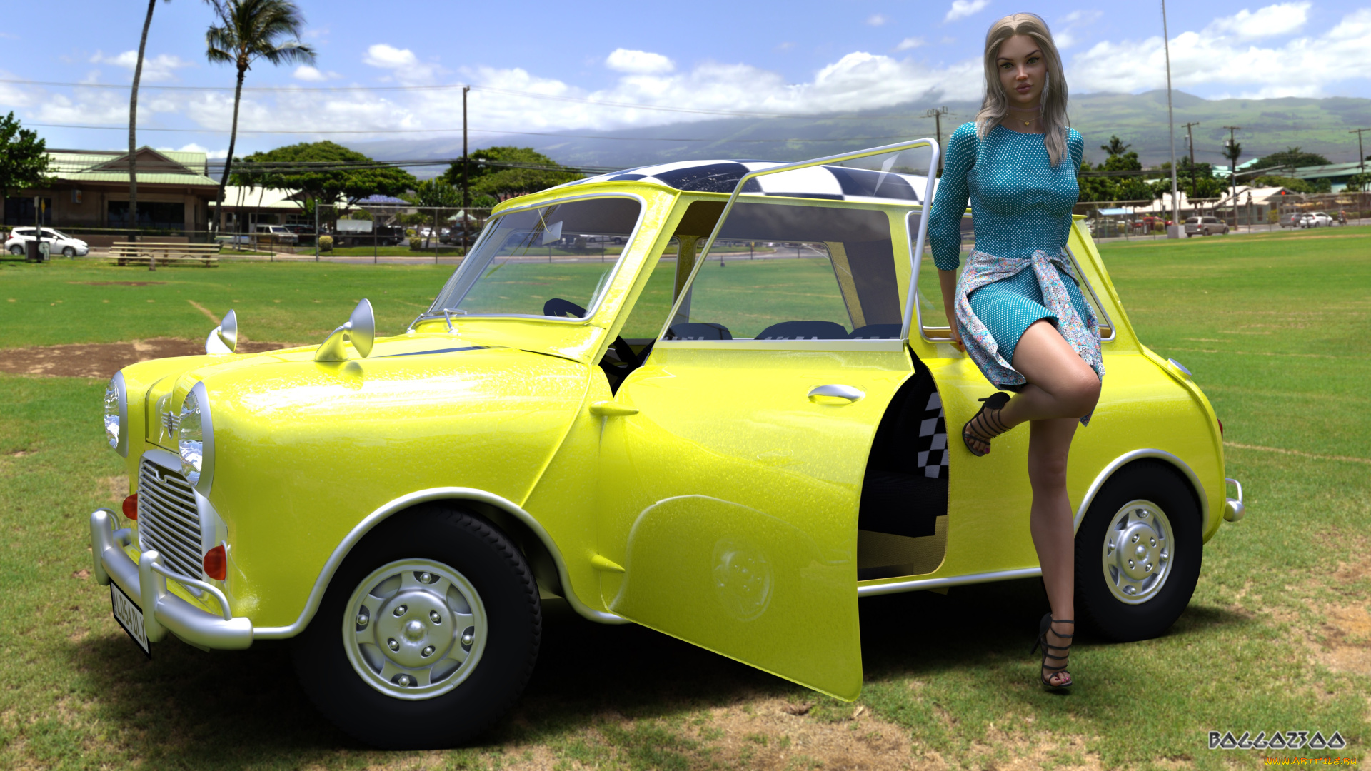 3д, графика, люди-авто, мото, , people-, car, , , moto, девушка, взгляд, фон, автомобиль