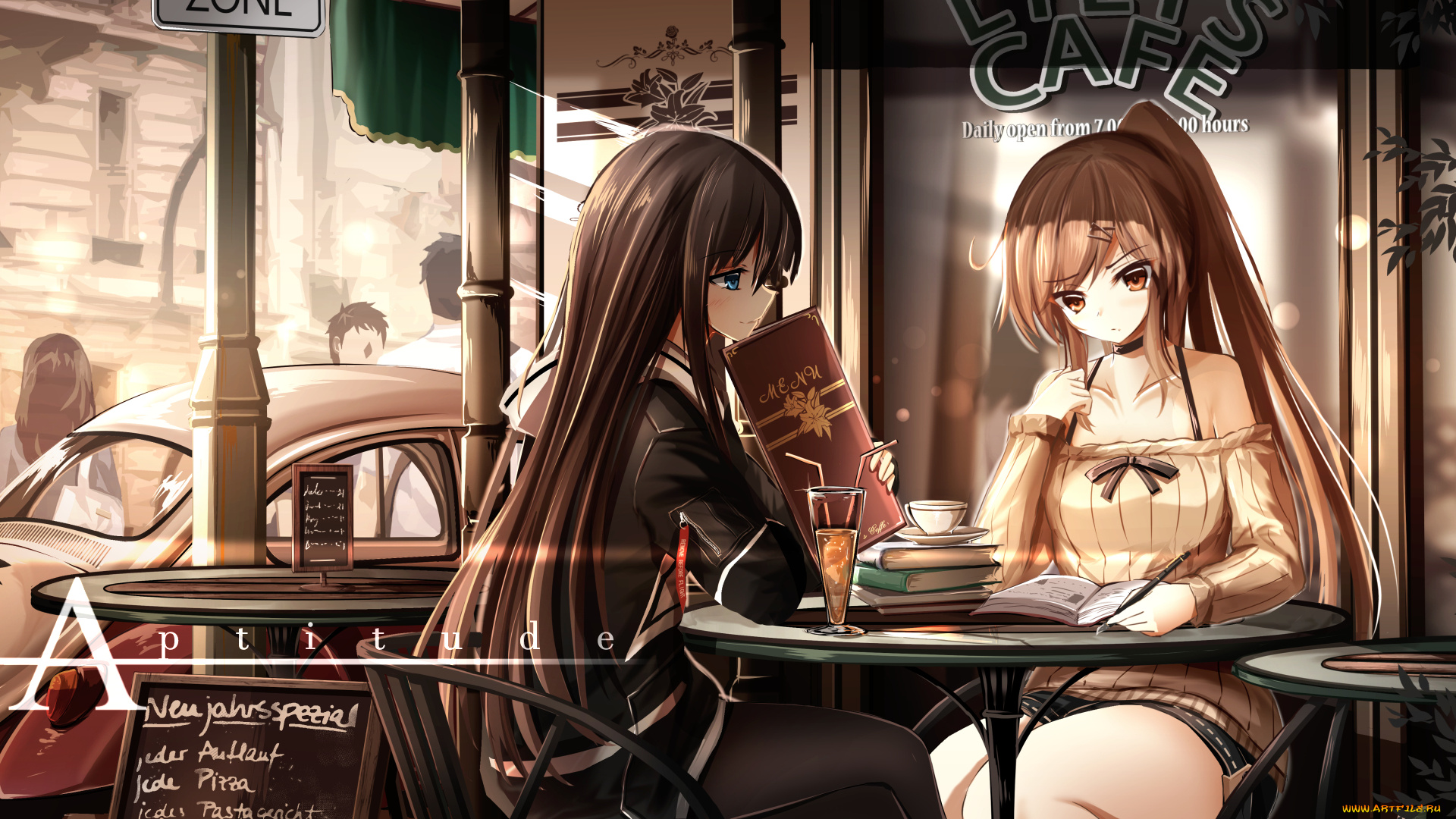 аниме, город, , улицы, , интерьер, , здания, девушки