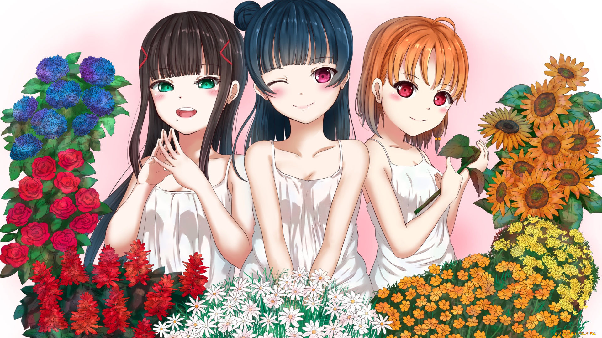 аниме, love, live, , school, idol, project, взгляд, девушки, фон