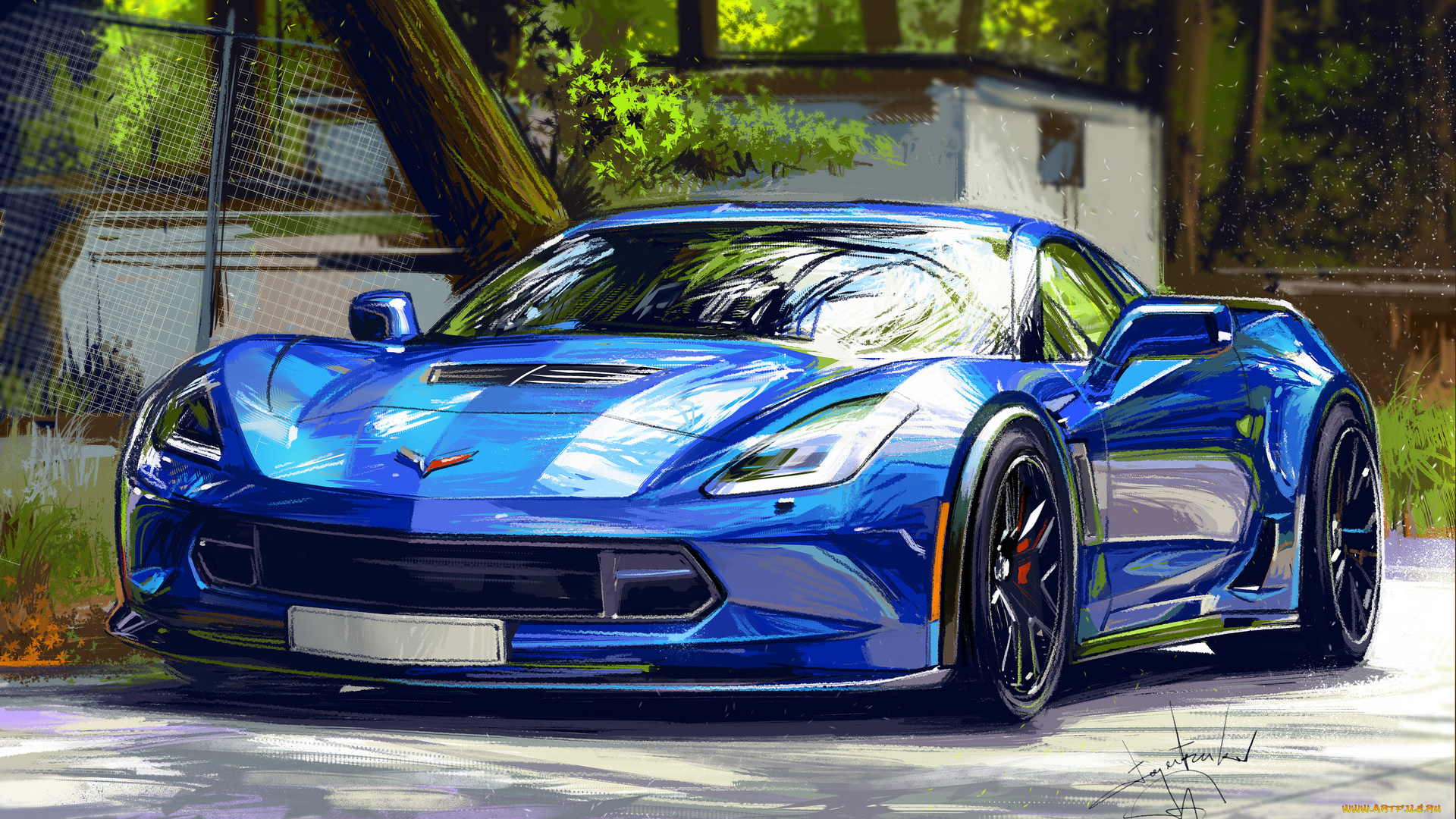 chevrolet, corvette, рисованное, авто, мото, суперкар, александр, сидельников, живопись, улица, спортивный, автомобиль, шевроле, корвет