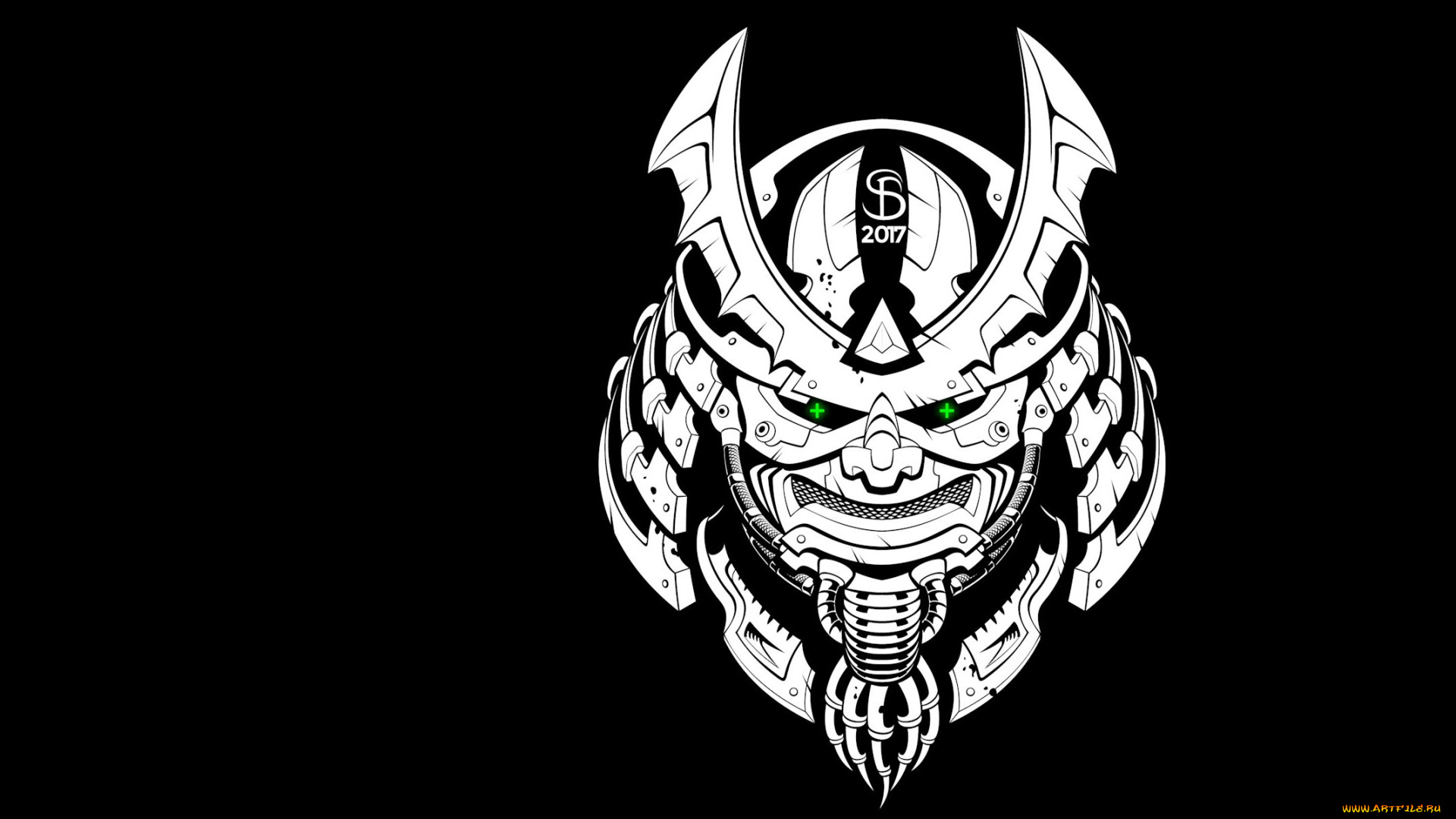 рисованное, минимализм, самурай, маска, cyber, samurai, mask, арт, seryoga, biryukov