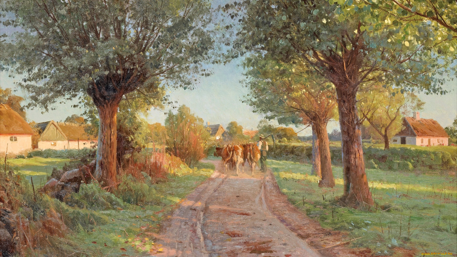 рисованное, живопись, danish, realist, painter, peder, mоrk, mоnsted, петер, мёрк, мёнстед, 1919, летний, вечер, датский, живописец, summer, evening