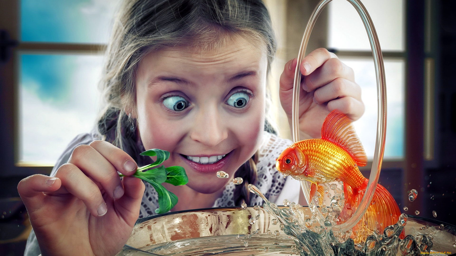 юмор, и, приколы, рыбка, девочка