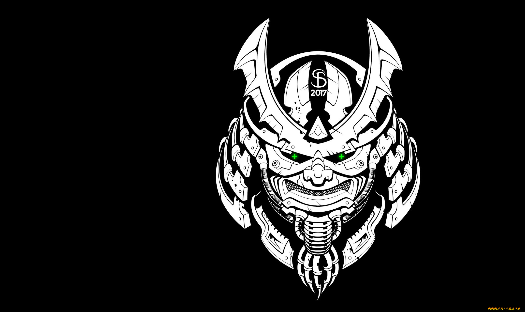 рисованное, минимализм, самурай, маска, cyber, samurai, mask, арт, seryoga, biryukov