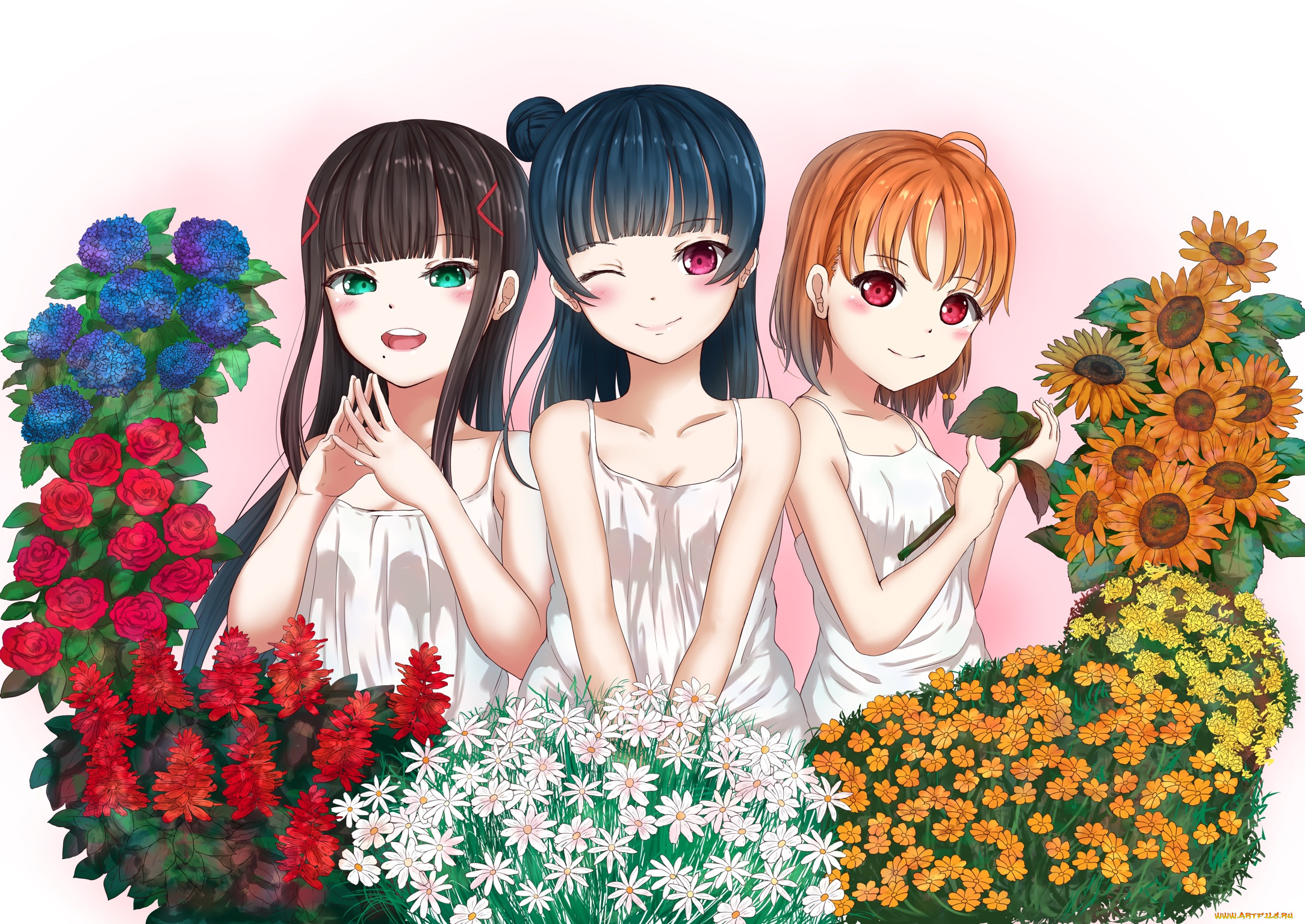 аниме, love, live, , school, idol, project, взгляд, девушки, фон