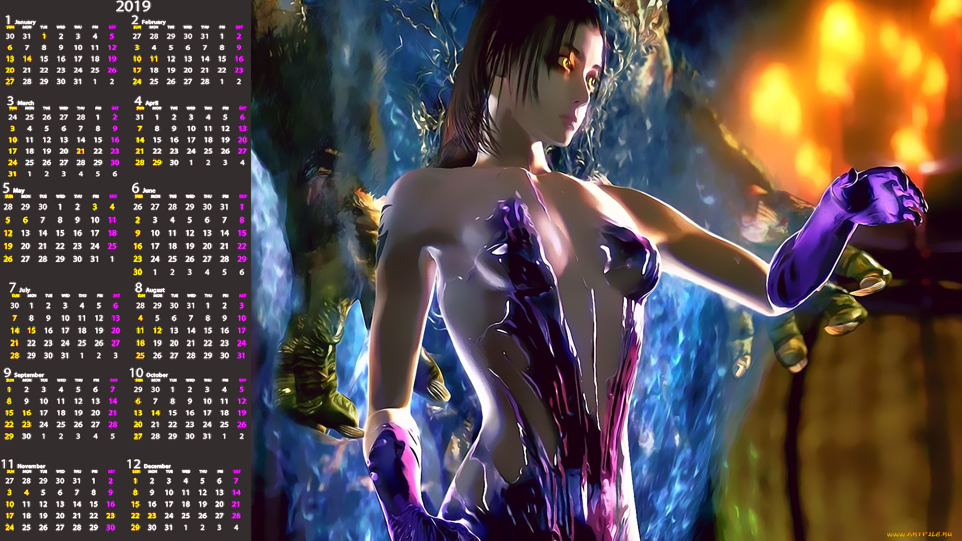 календари, фэнтези, 2019, calendar, женщина, девушка
