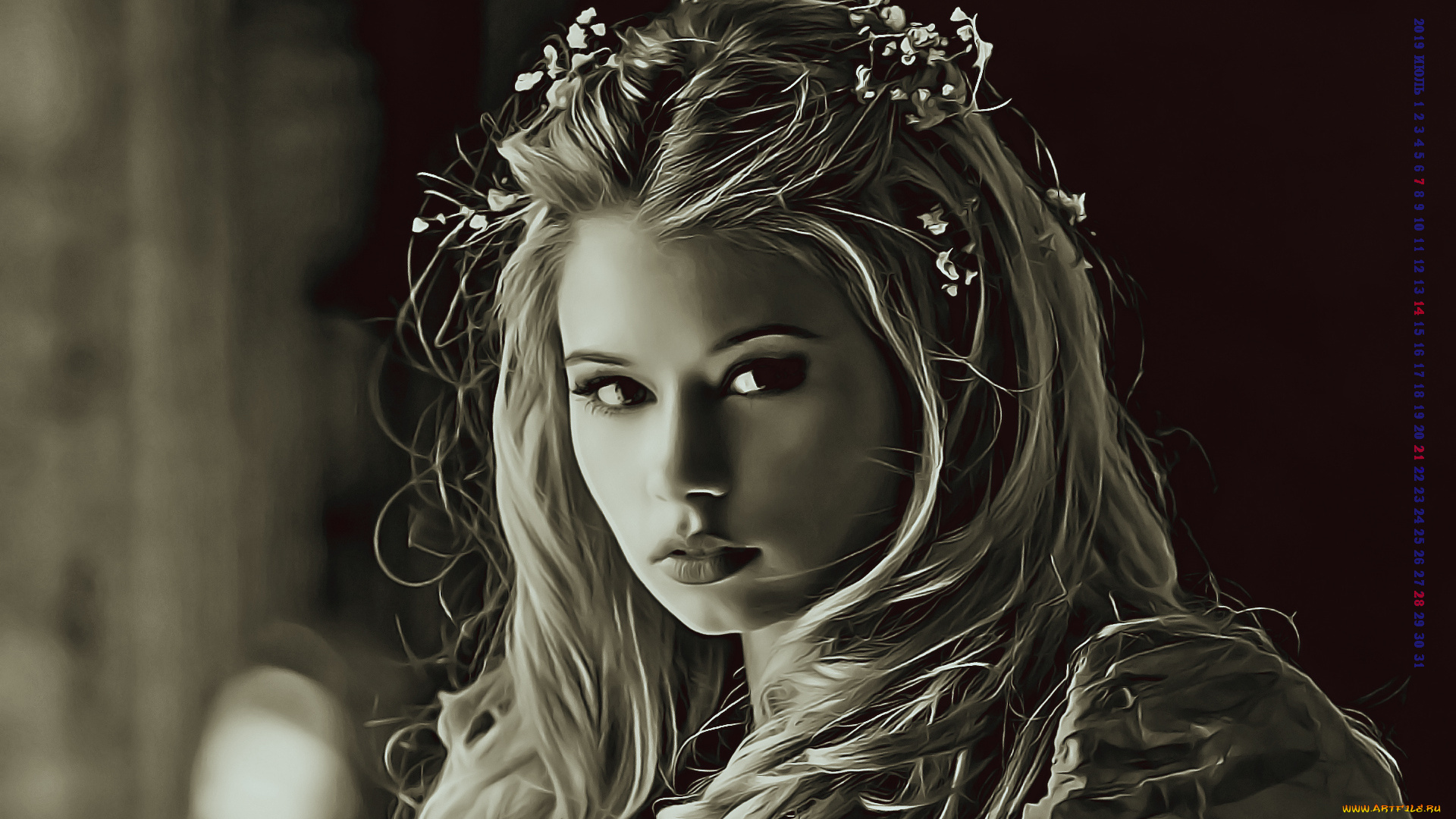 календари, компьютерный, дизайн, 2019, calendar, женщина, лицо, взгляд, девушка