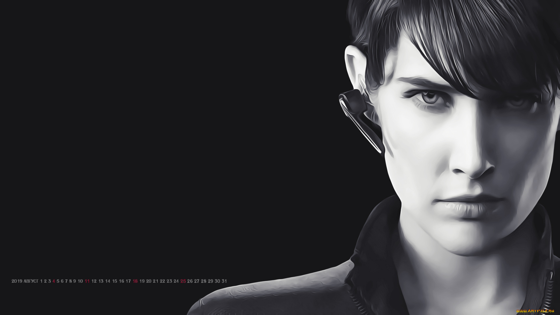 календари, компьютерный, дизайн, наушник, девушка, черный, взгляд, лицо, 2019, calendar, гарнитура, женщина