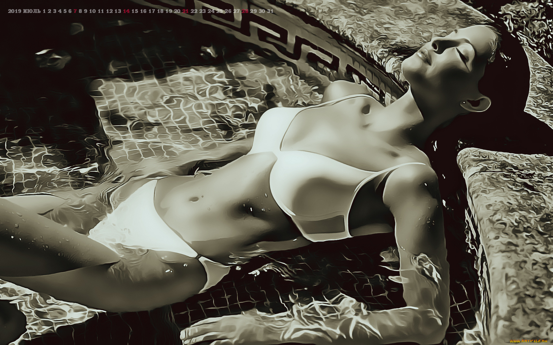 календари, компьютерный, дизайн, купальник, девушка, бассейн, вода, женщина, calendar, 2019