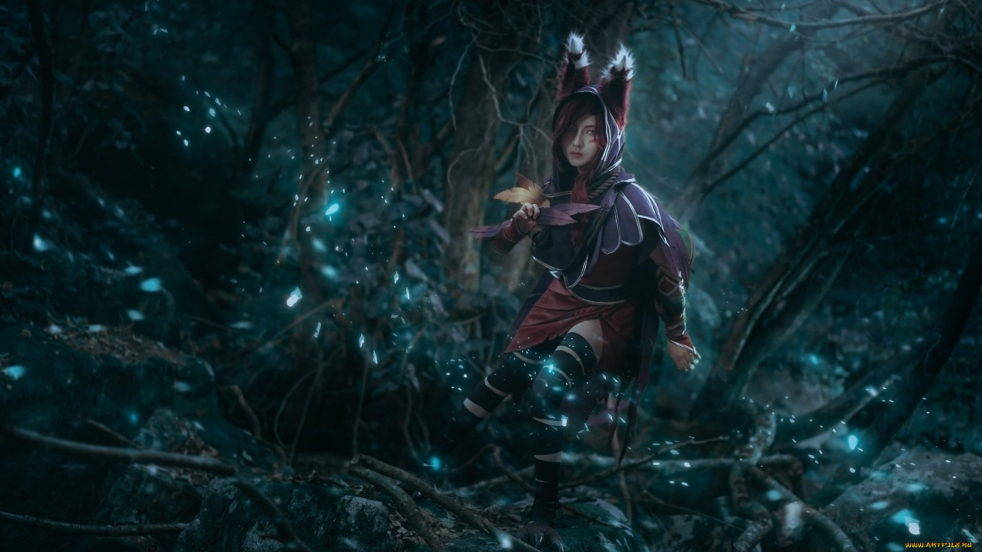 девушки, -, креатив, , косплей, костюм, лес