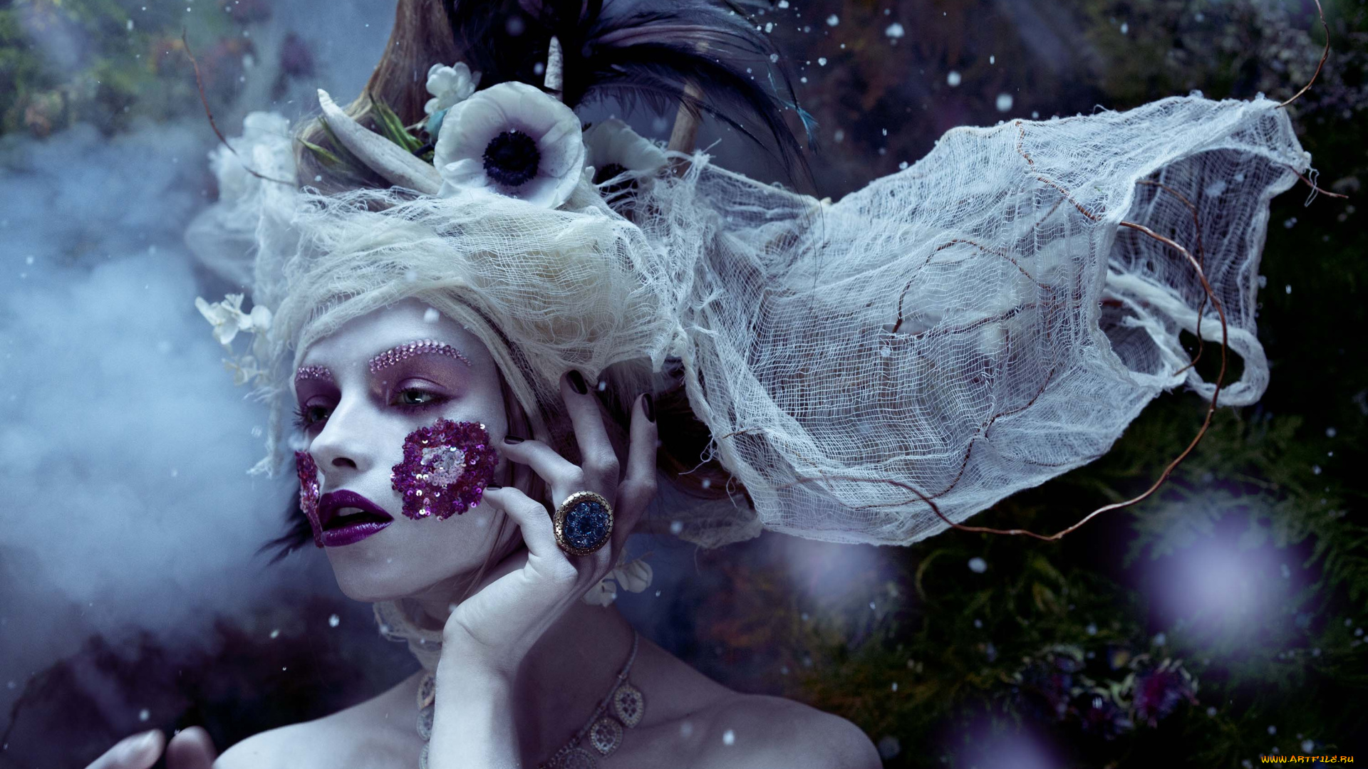 девушки, -, креатив, , косплей, модель, головной, убор, лицо, украшения