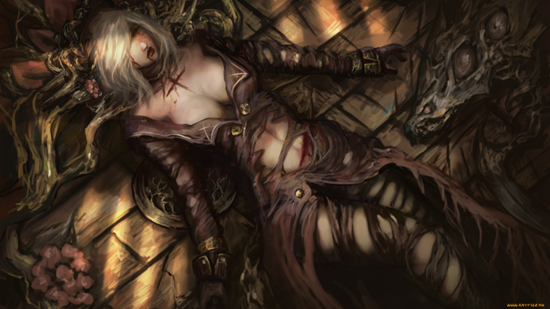 фэнтези, красавицы, и, чудовища, девушка, фон