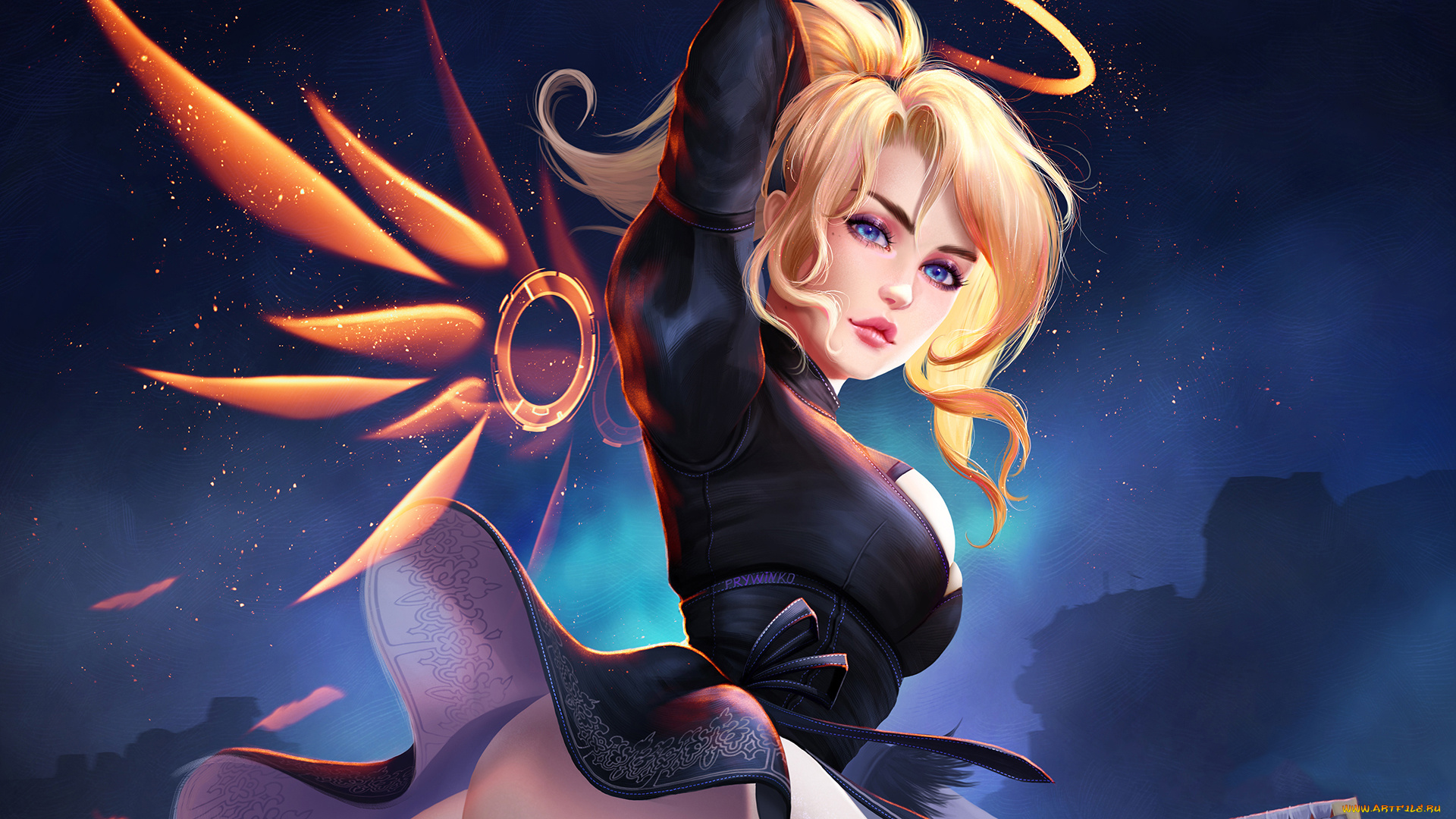 видео, игры, overwatch, девушка, фон, взгляд, платье