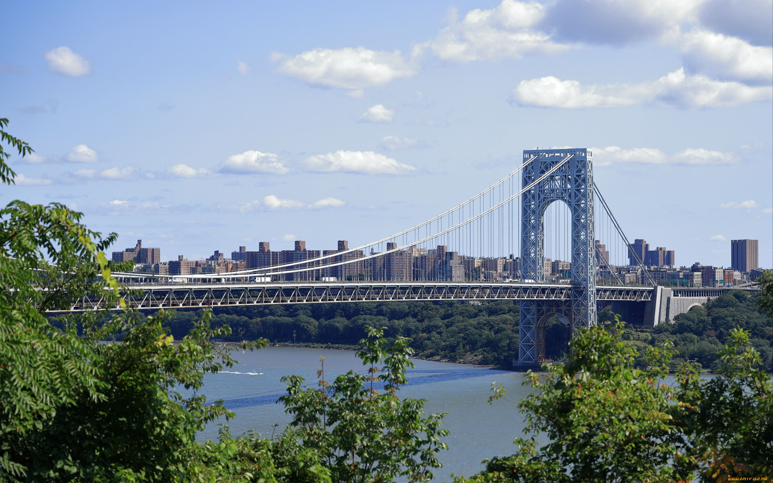 города, -, мосты, река, мост, облака