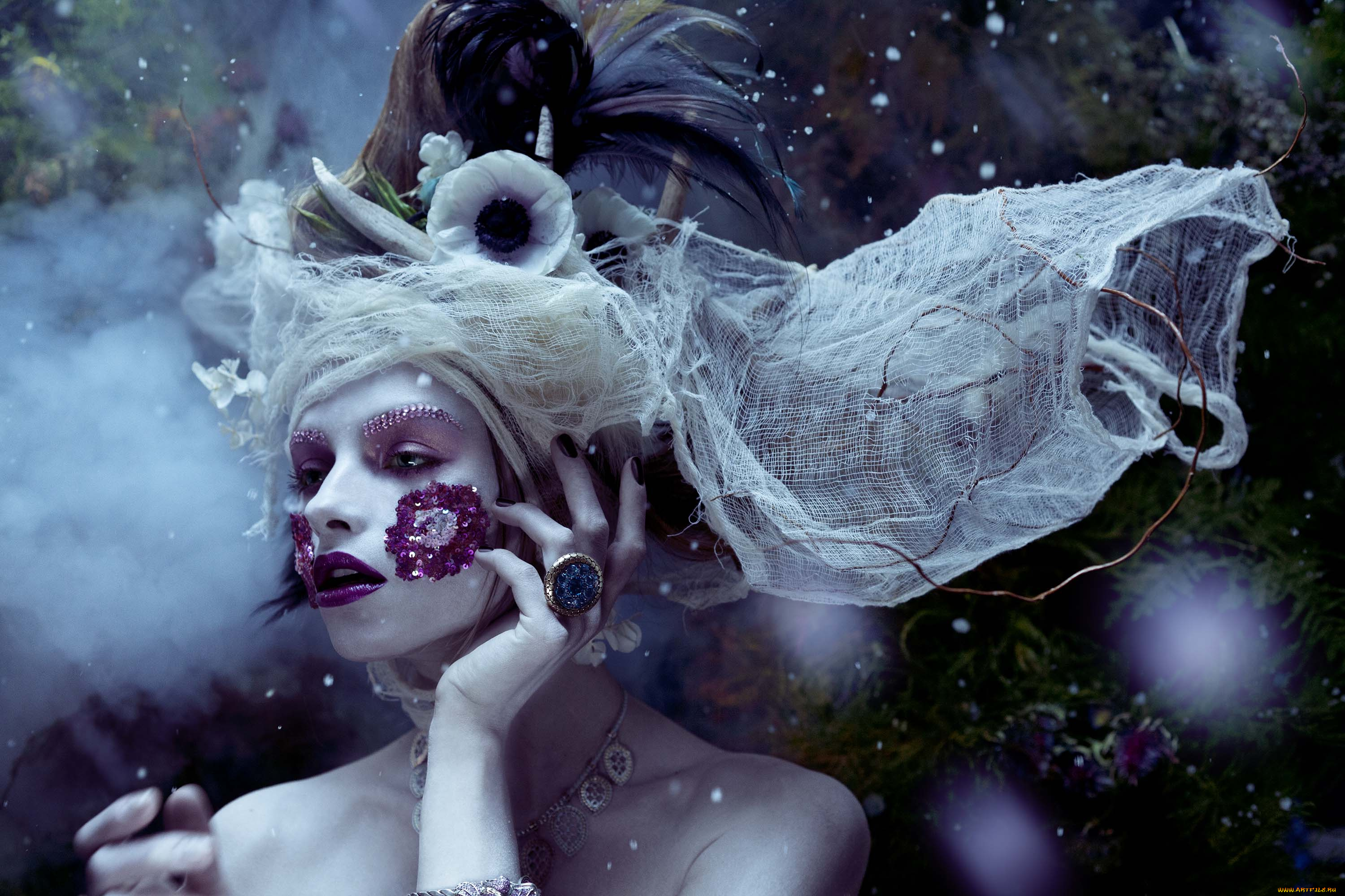 девушки, -, креатив, , косплей, модель, головной, убор, лицо, украшения