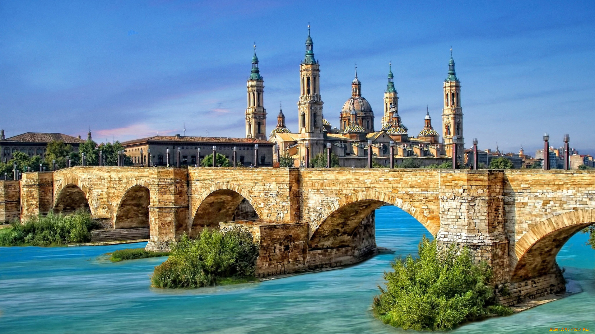 города, сарагоса, , испания, мост