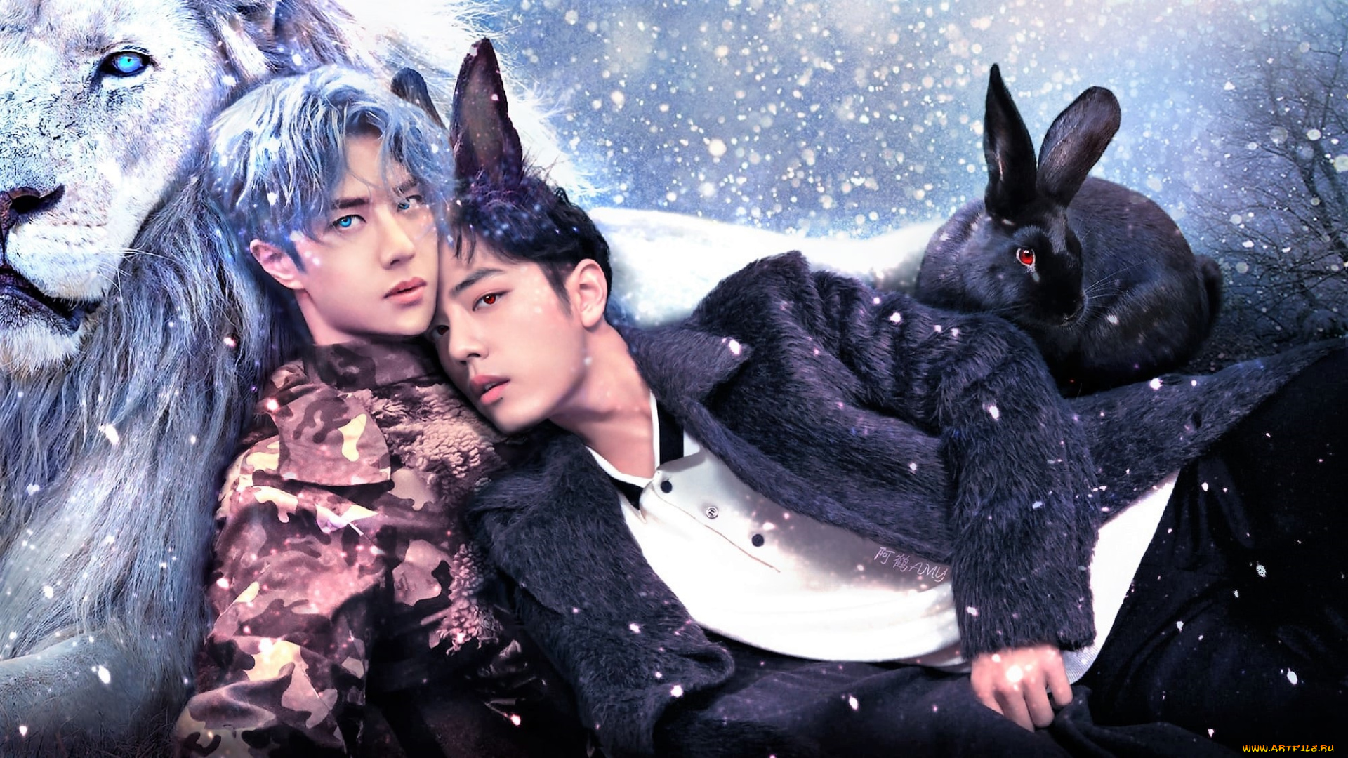 разное, компьютерный, дизайн, ван, ибо, сяо, чжань, лев, кролик, уши