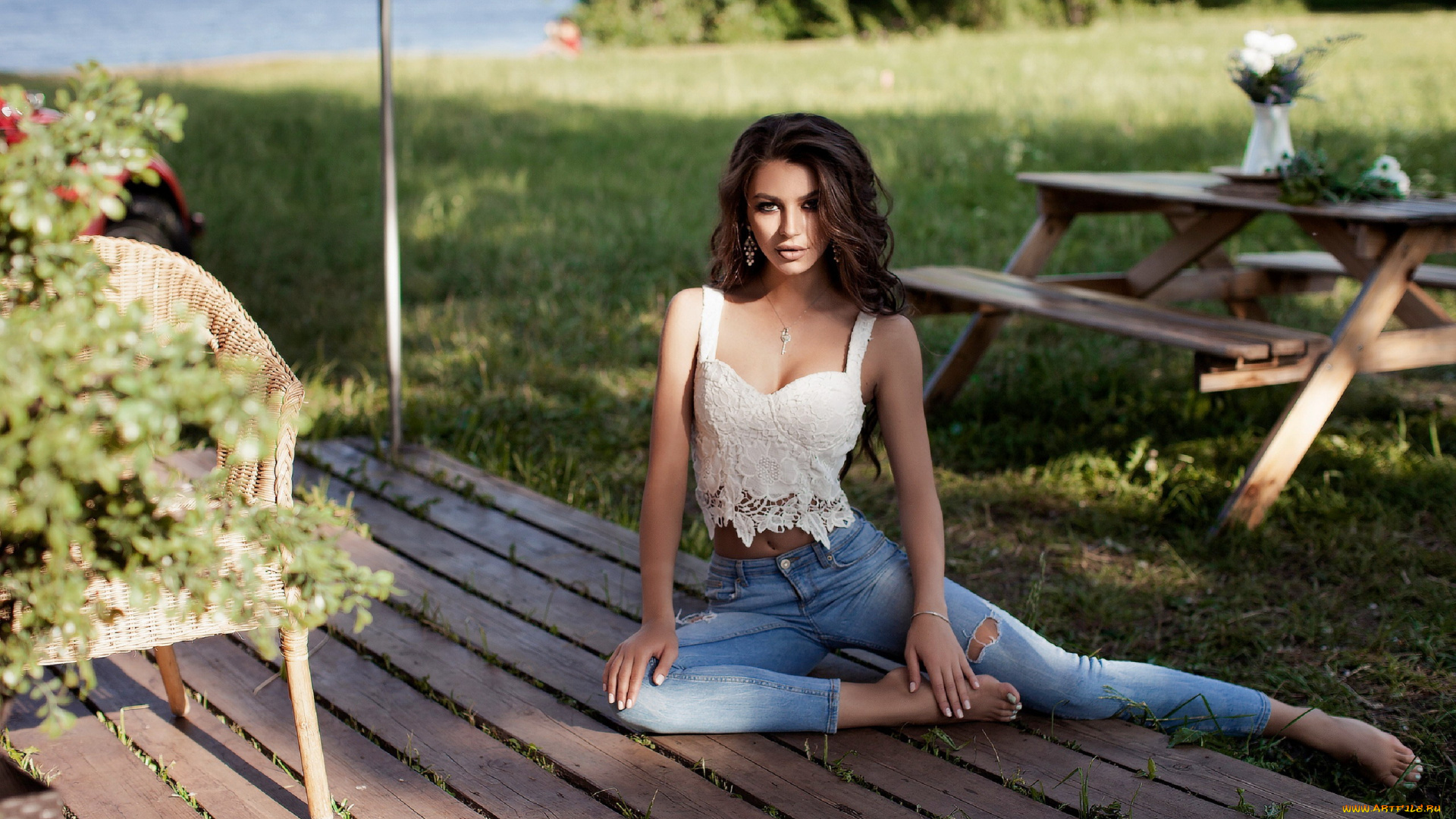 девушки, -, брюнетки, , шатенки, брюнетка, поза, джинсы, топ, olesya, kravchenko