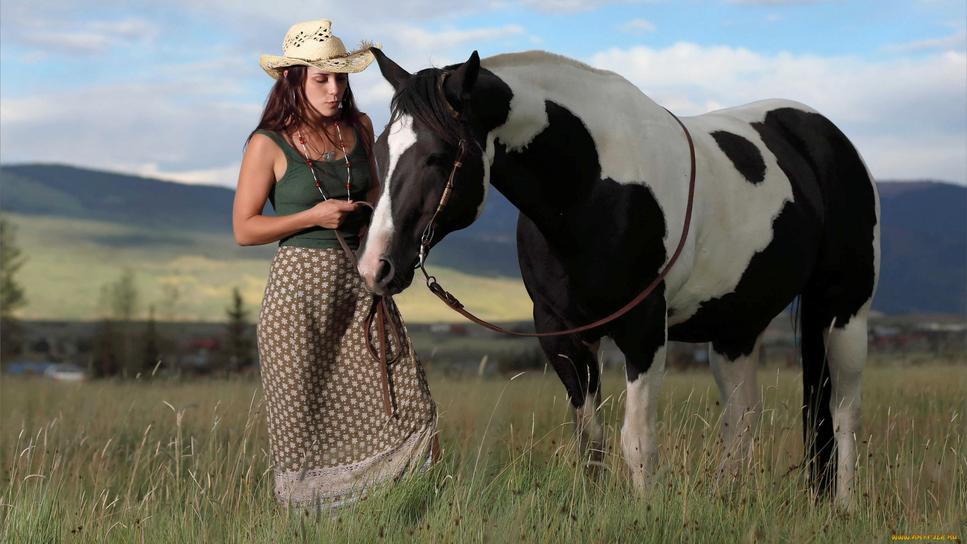 девушки, elena, generi, юбка, топ, лошадь, бусы, шляпа