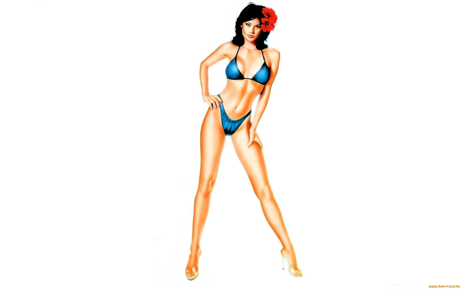 рисованное, carlos, cartagena, девушка, купальник, цветок