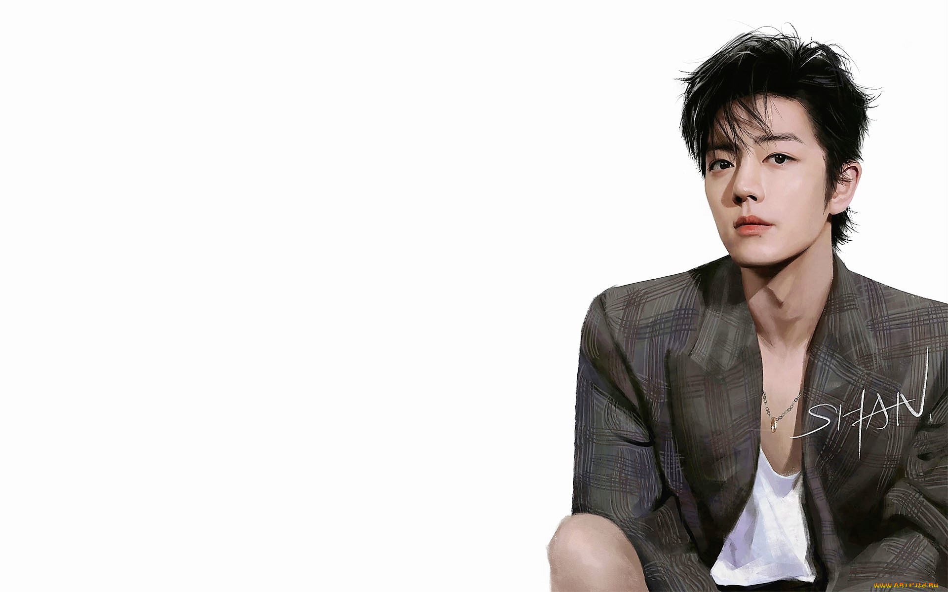 рисованное, люди, сяо, чжань, костюм