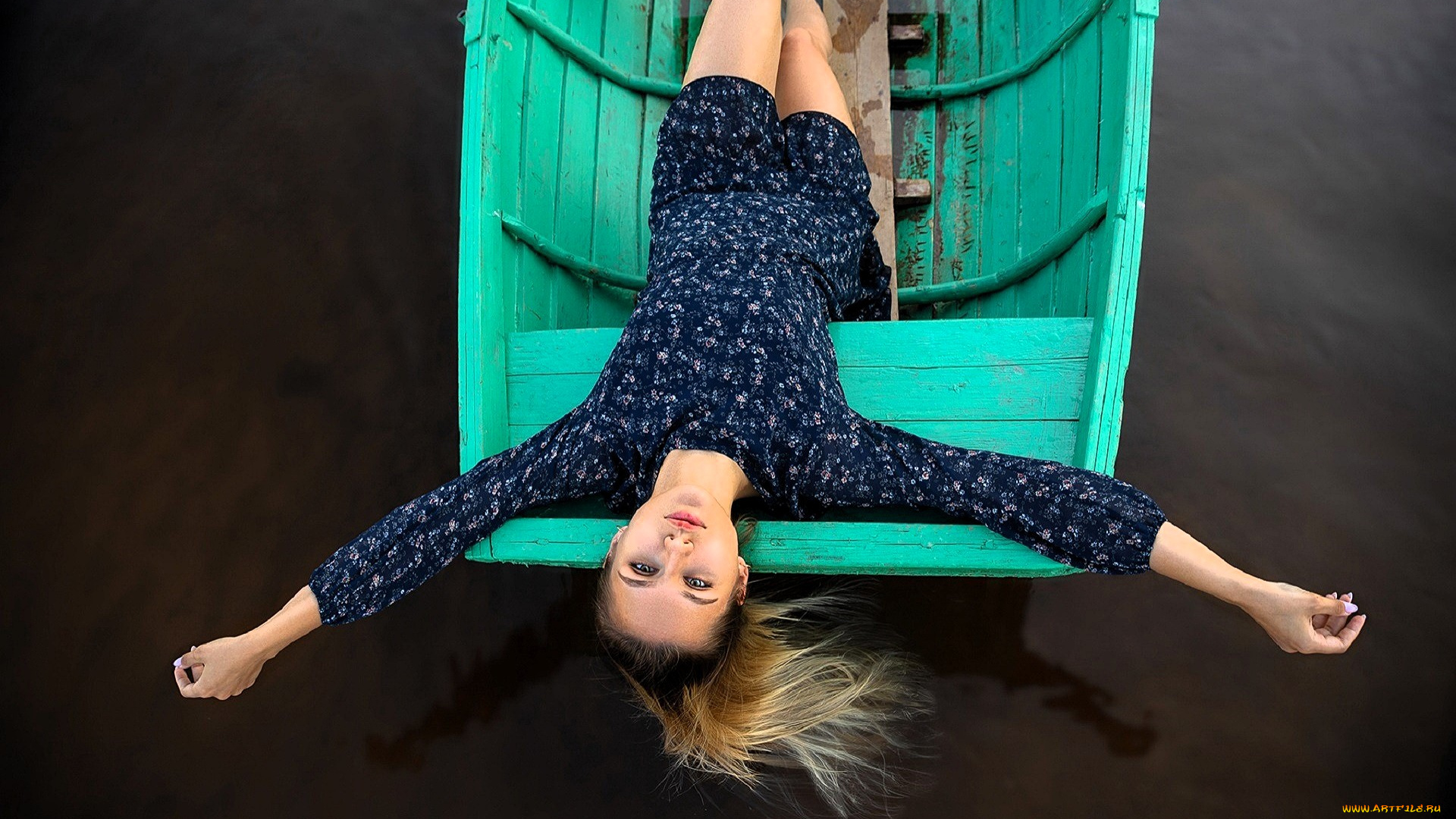 девушки, -, блондинки, , светловолосые, блондинка, платье, лодка, озеро