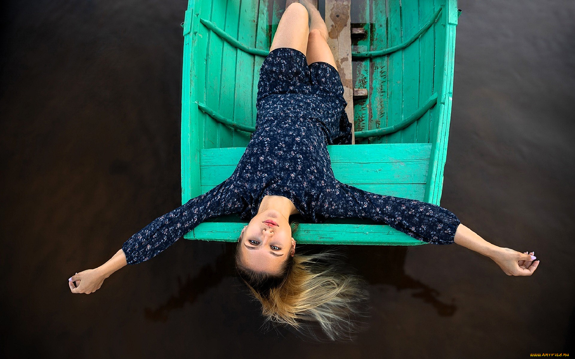 девушки, -, блондинки, , светловолосые, блондинка, платье, лодка, озеро