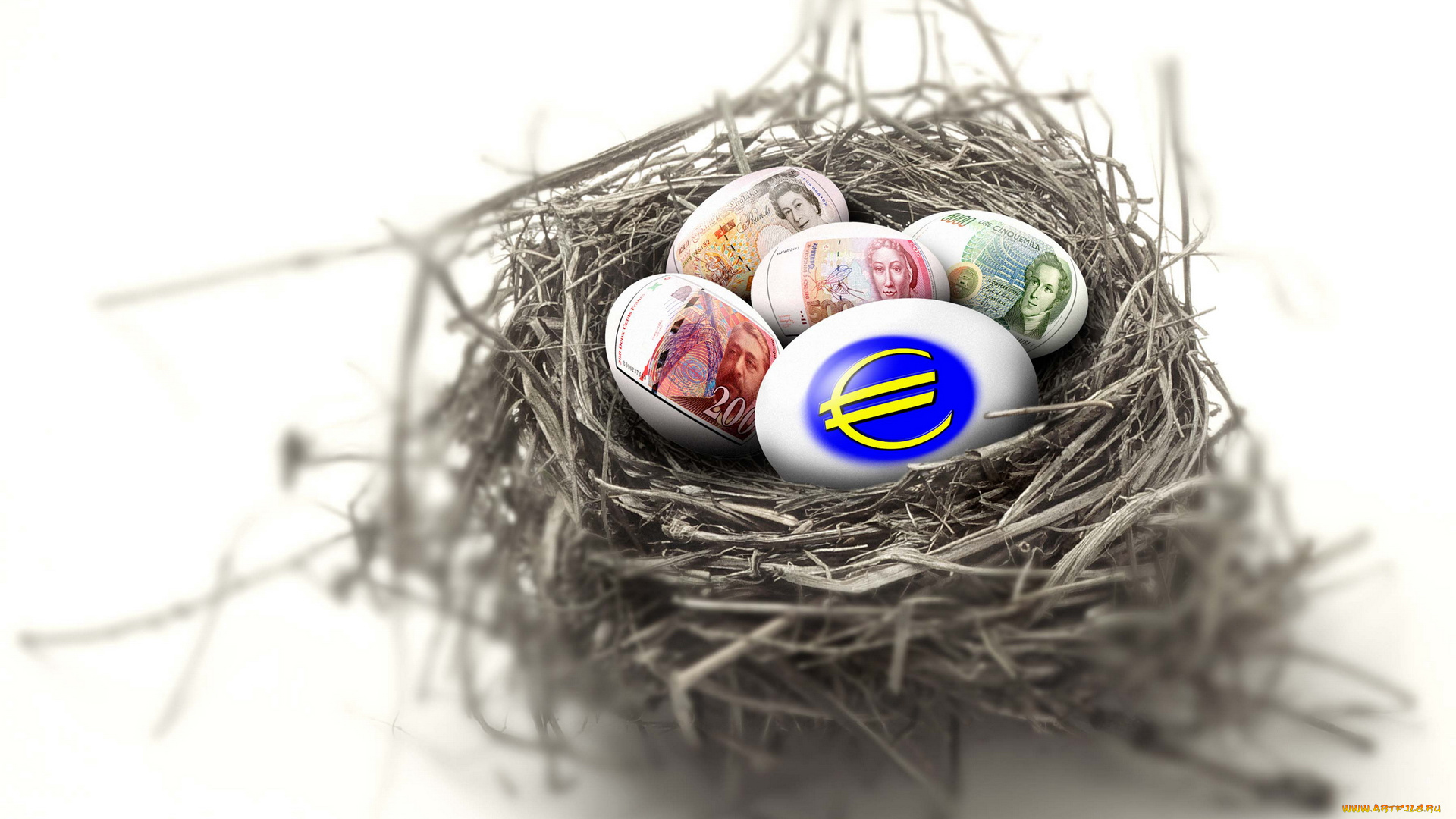 праздничные, пасха, яйца, гнездо, деньги