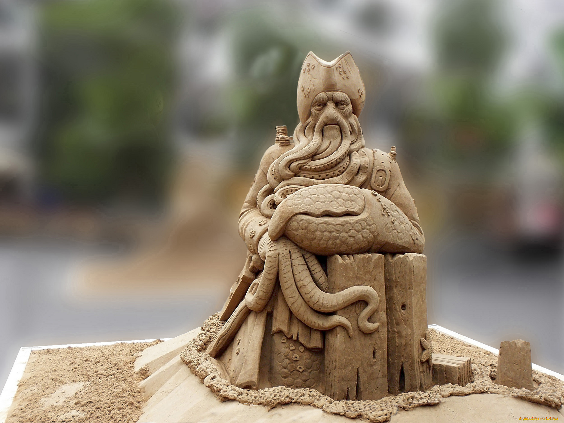 разное, фигуры, из, песка, льда, снега, песок