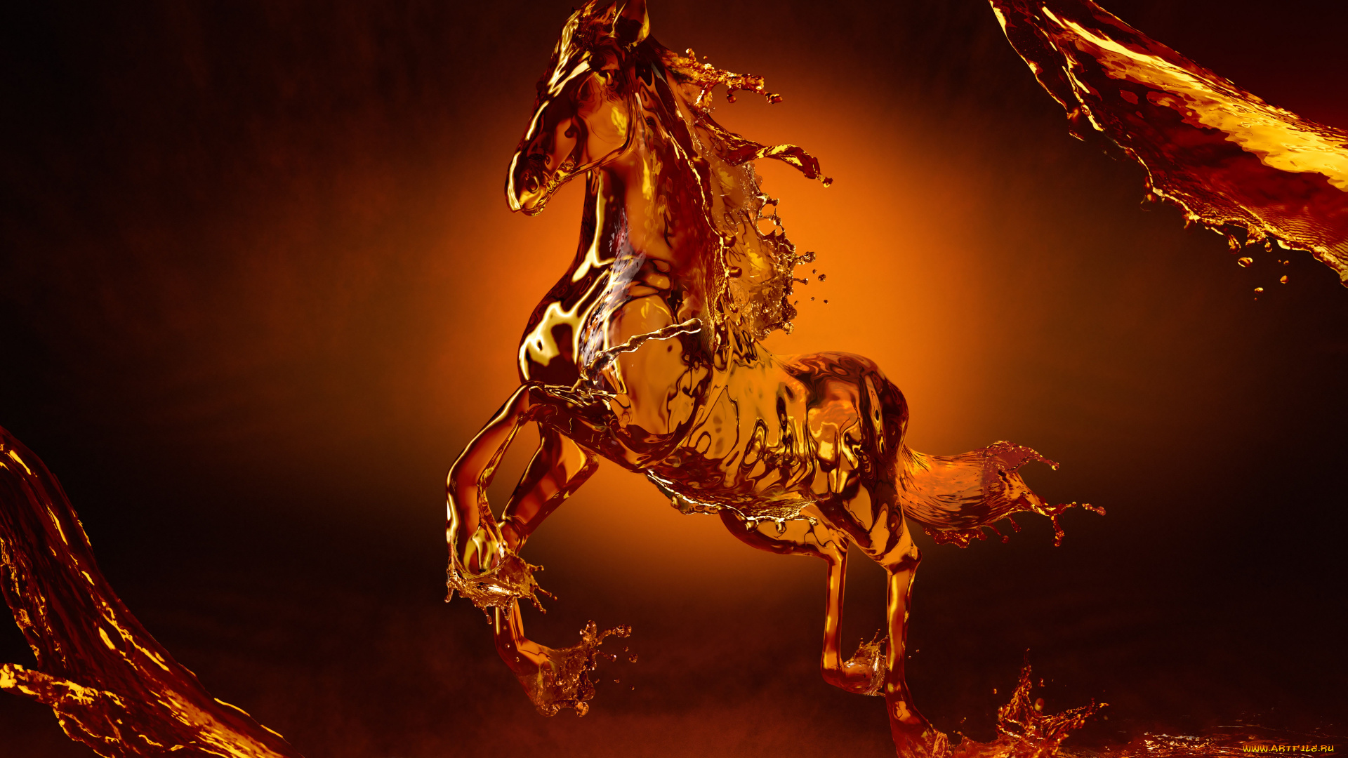 3д, графика, animals, животные, вода, конь, лошадь