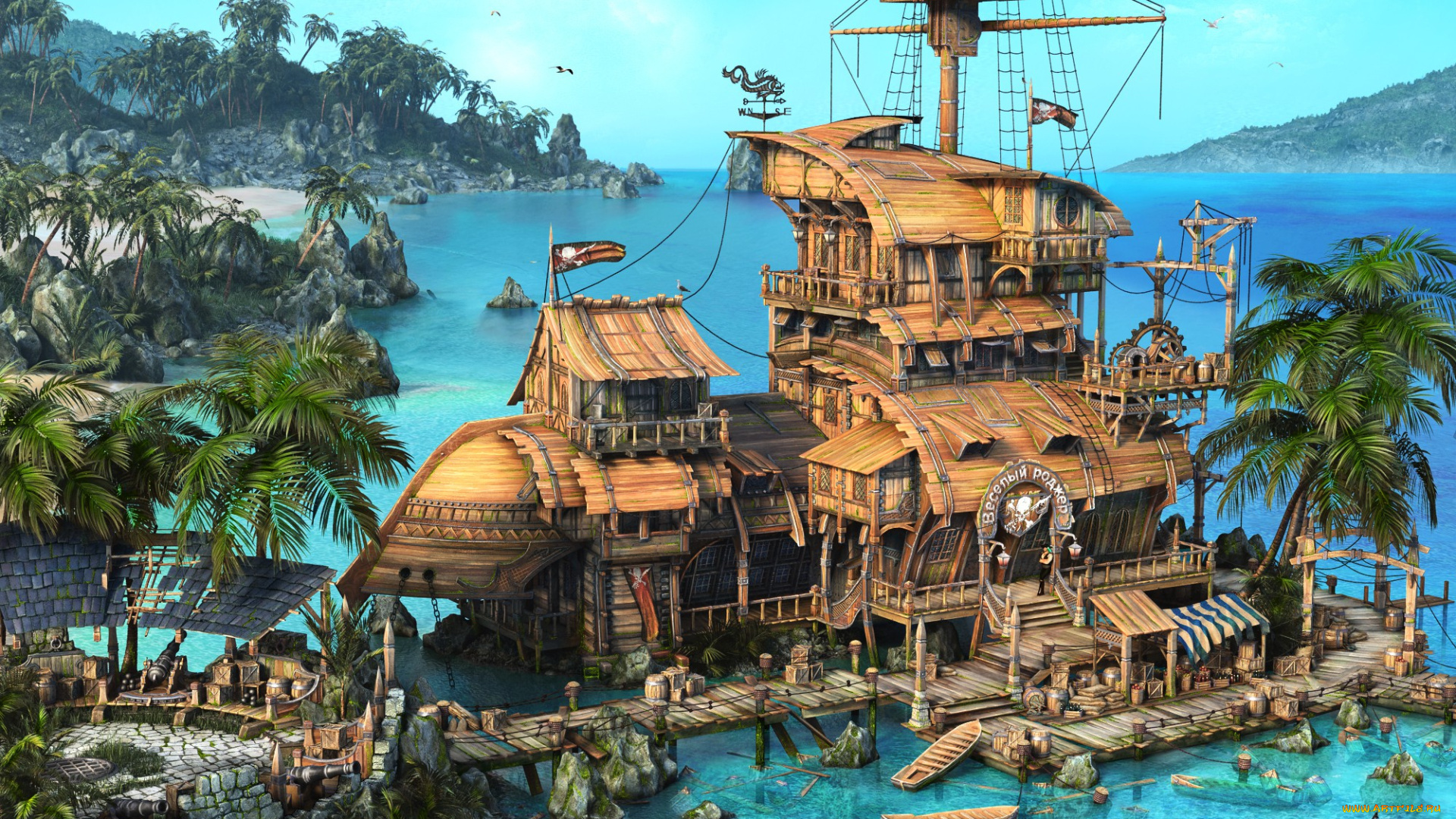 фэнтези, иные, миры, времена, море, пальмы