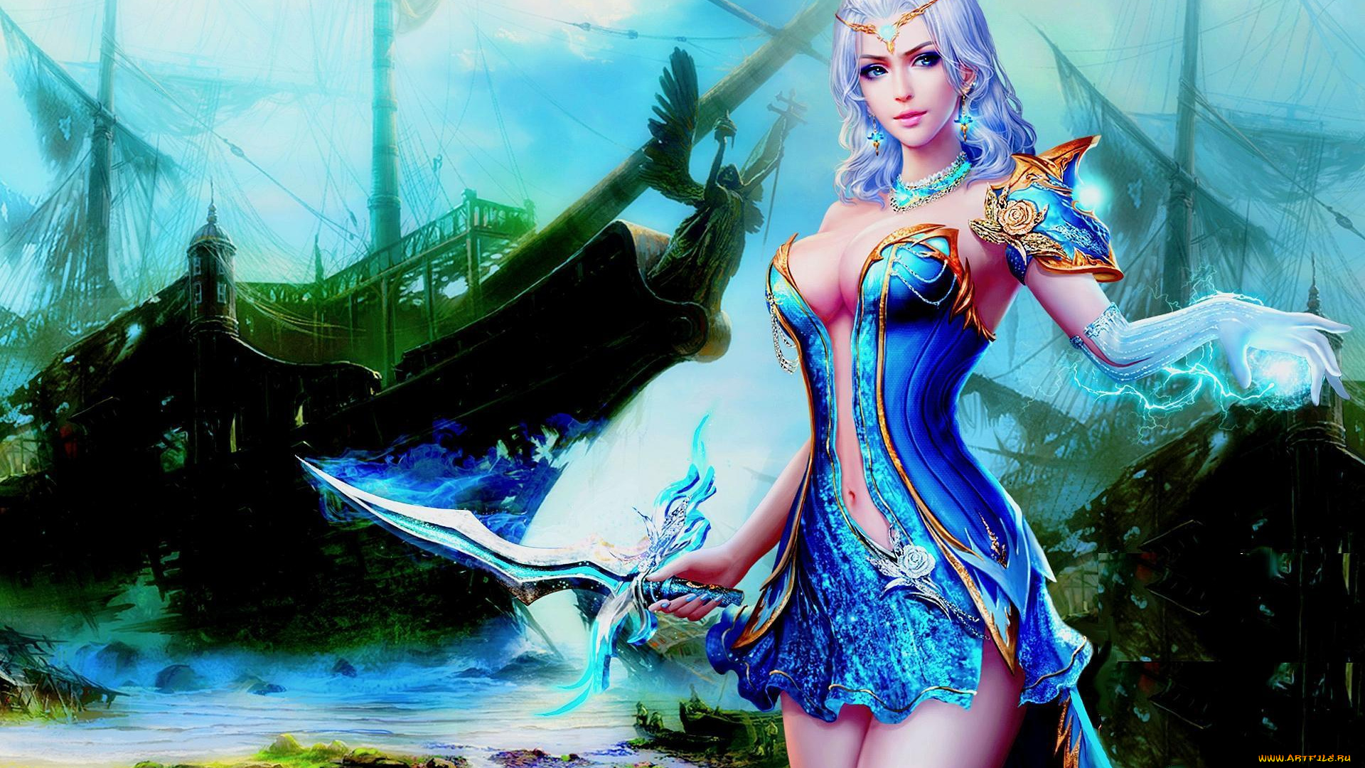 фэнтези, магия, кинжал, корабль, украшения