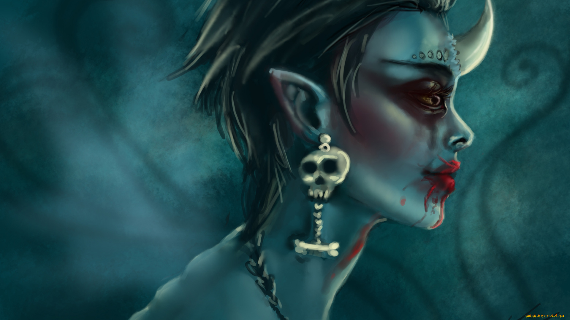 фэнтези, существа, рог, серьга, череп, монстр, кровь