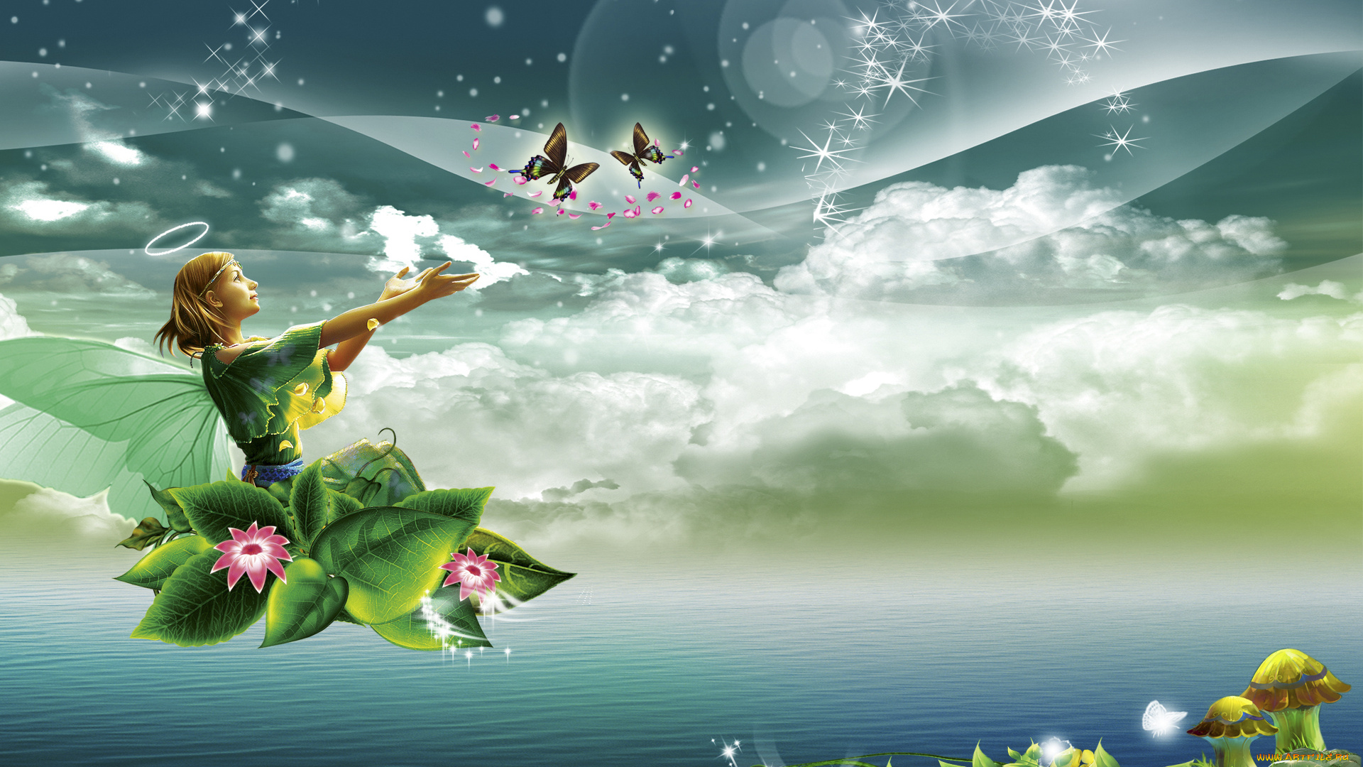 разное, компьютерный, дизайн, фея, бабочки, цветы