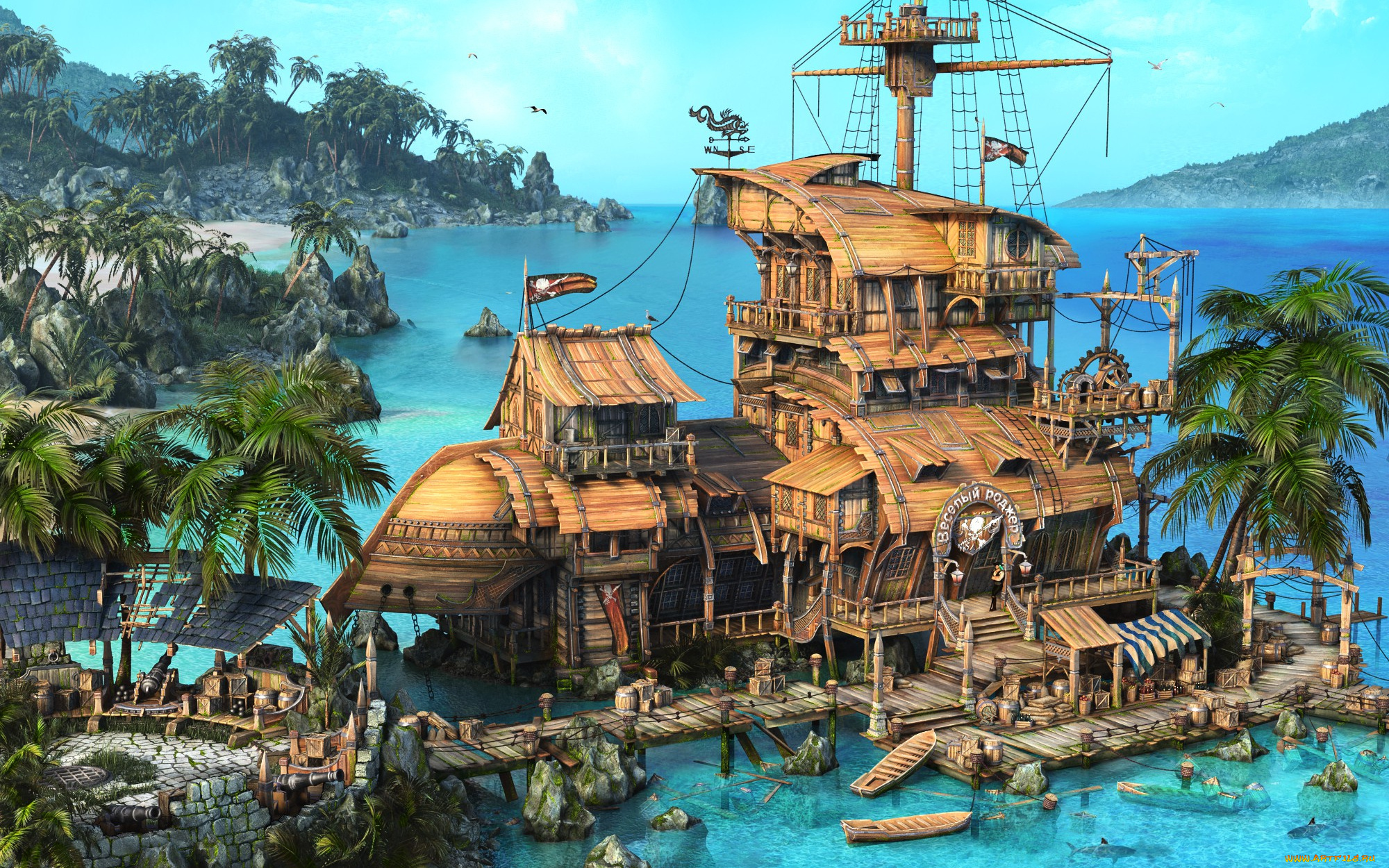 фэнтези, иные, миры, времена, море, пальмы