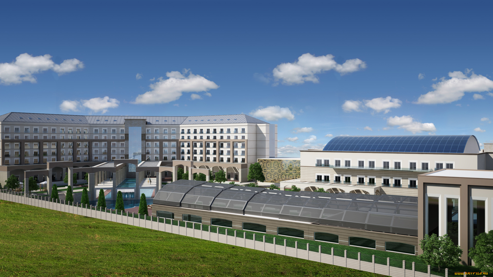 3д, графика, architecture, архитектура, облака, дома